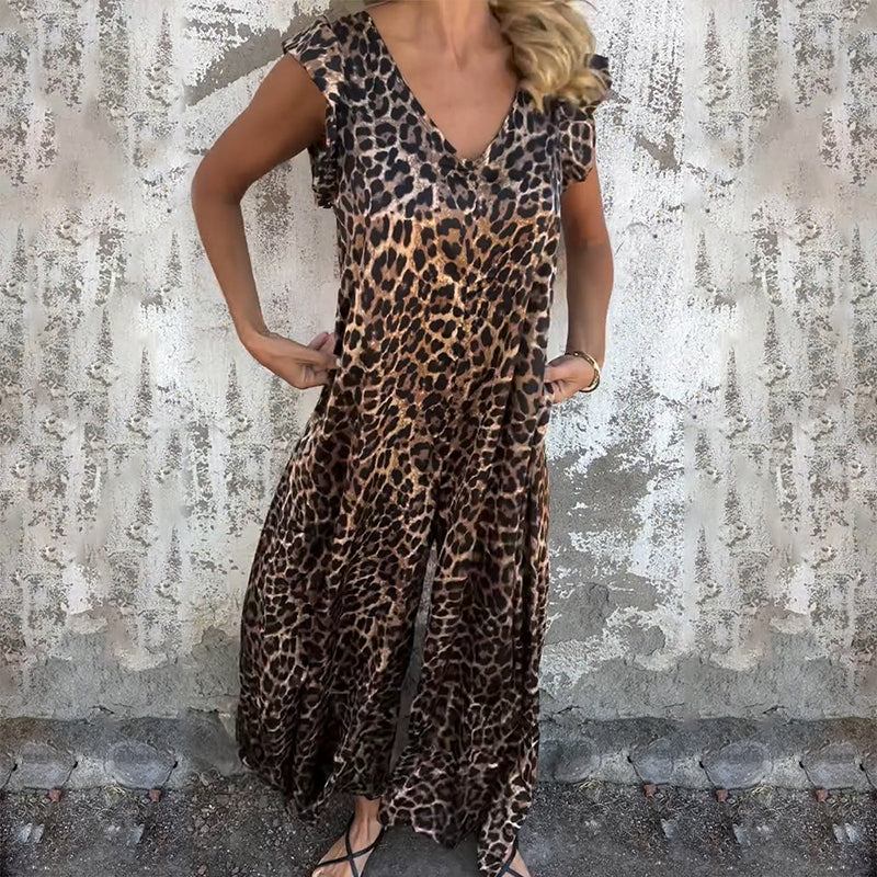 Pritchard™ | A-Line V-Neck Dress with Leaf Pattern