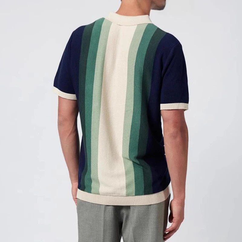 Crowthorne™ | Vertical Striped Patchwork Knitted Polo Shirt