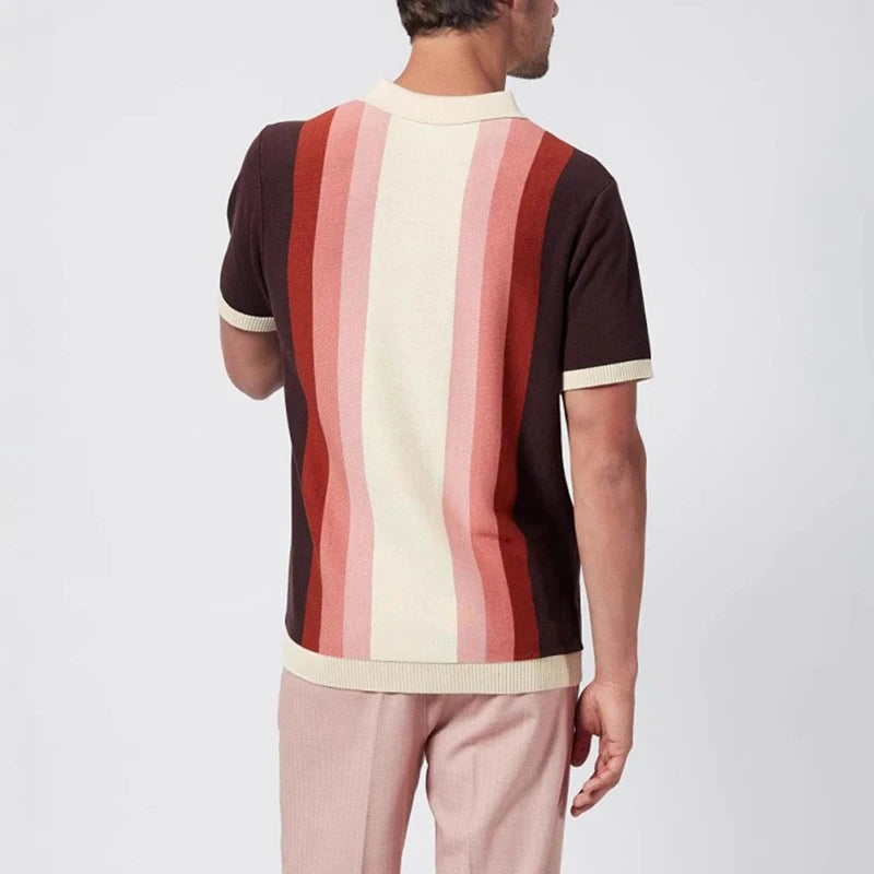 Crowthorne™ | Vertical Striped Patchwork Knitted Polo Shirt