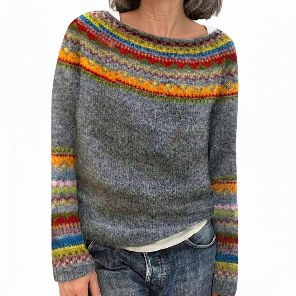 Women's Grey Fair Isle Crew Neck Yoke Jumper