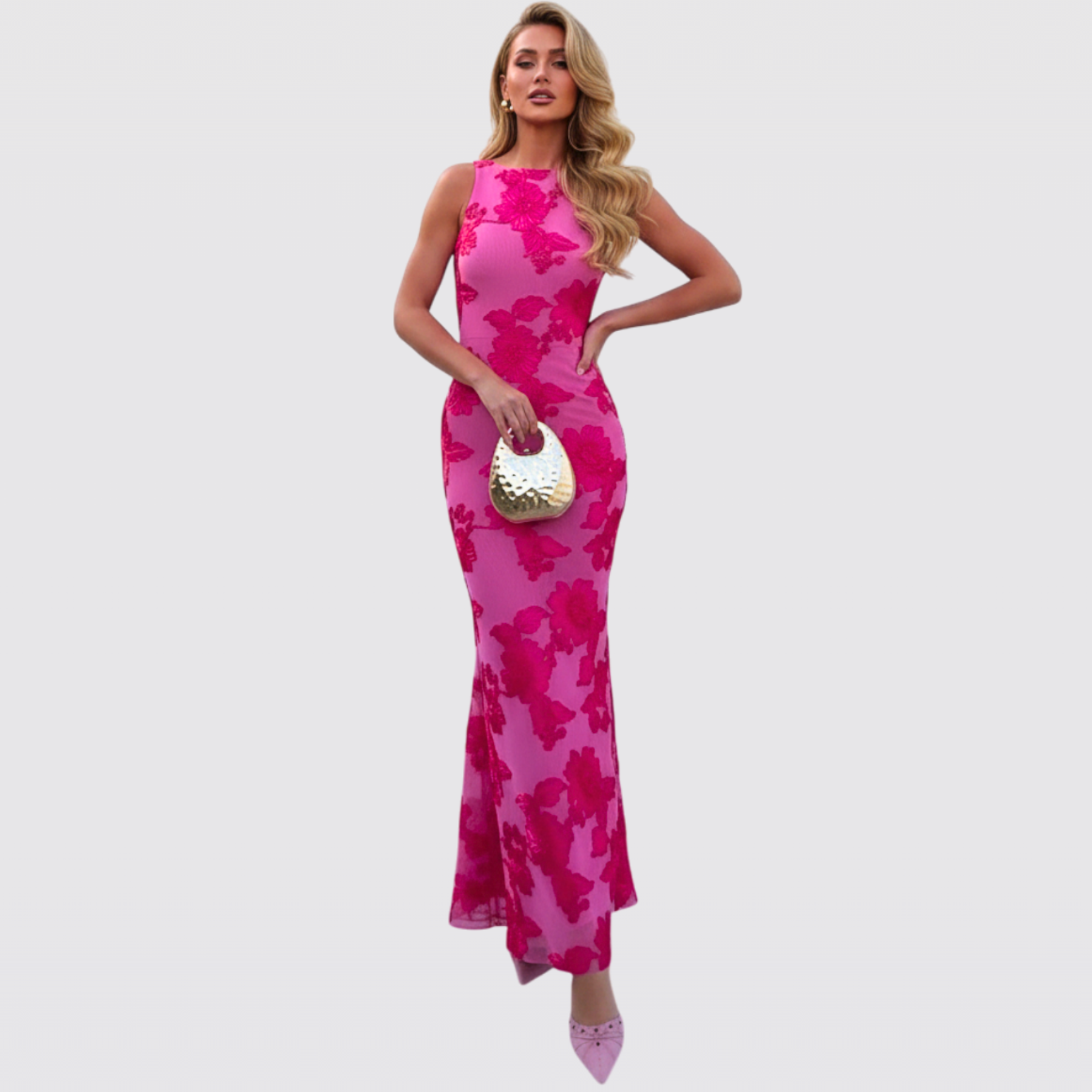 Women's Floral Embroidery Sleeveless Maxi Party Dress