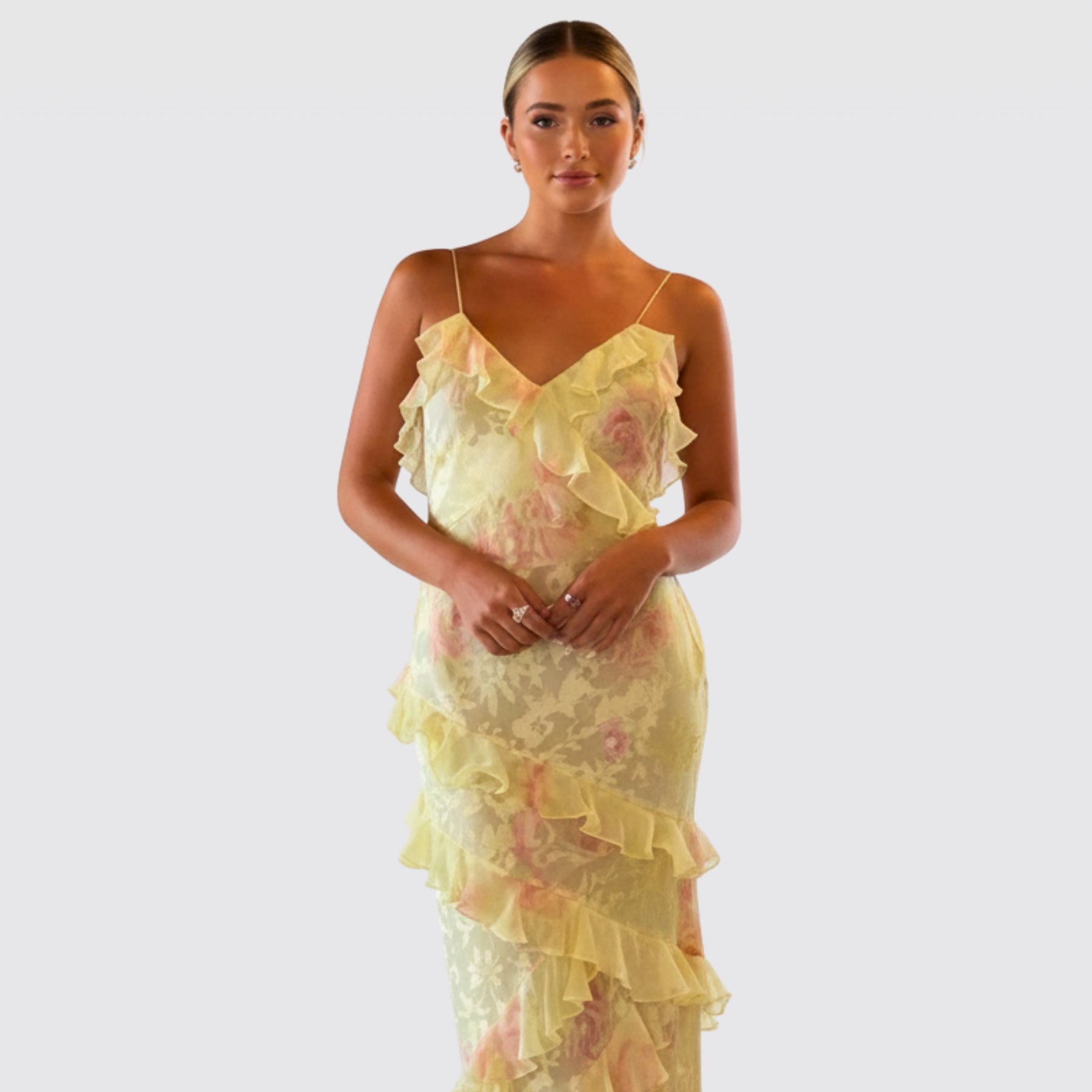 Women's Floral Ruffle Christmas Party Maxi Dress