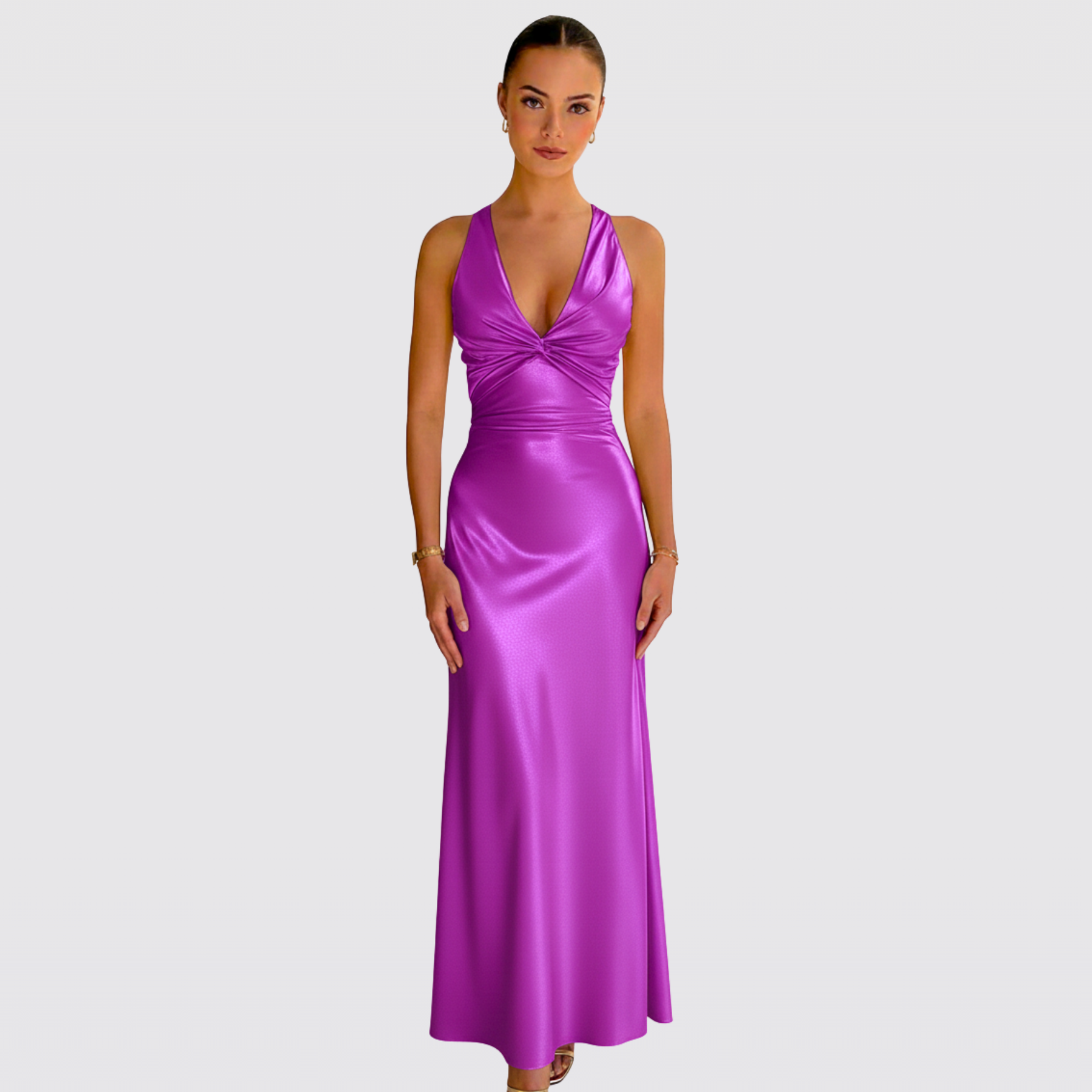 Women's Satin Halter Neck Tie Back Twist Christmas Party Maxi Dress