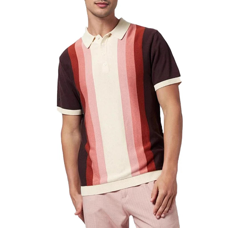 Crowthorne™ | Vertical Striped Patchwork Knitted Polo Shirt