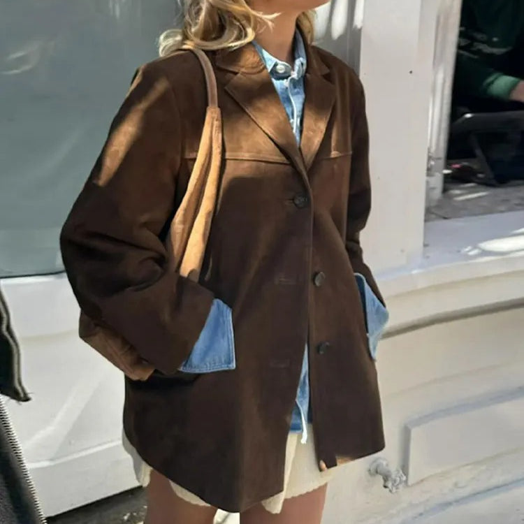 Women's Oversized Suede Vintage Blazer Jacket