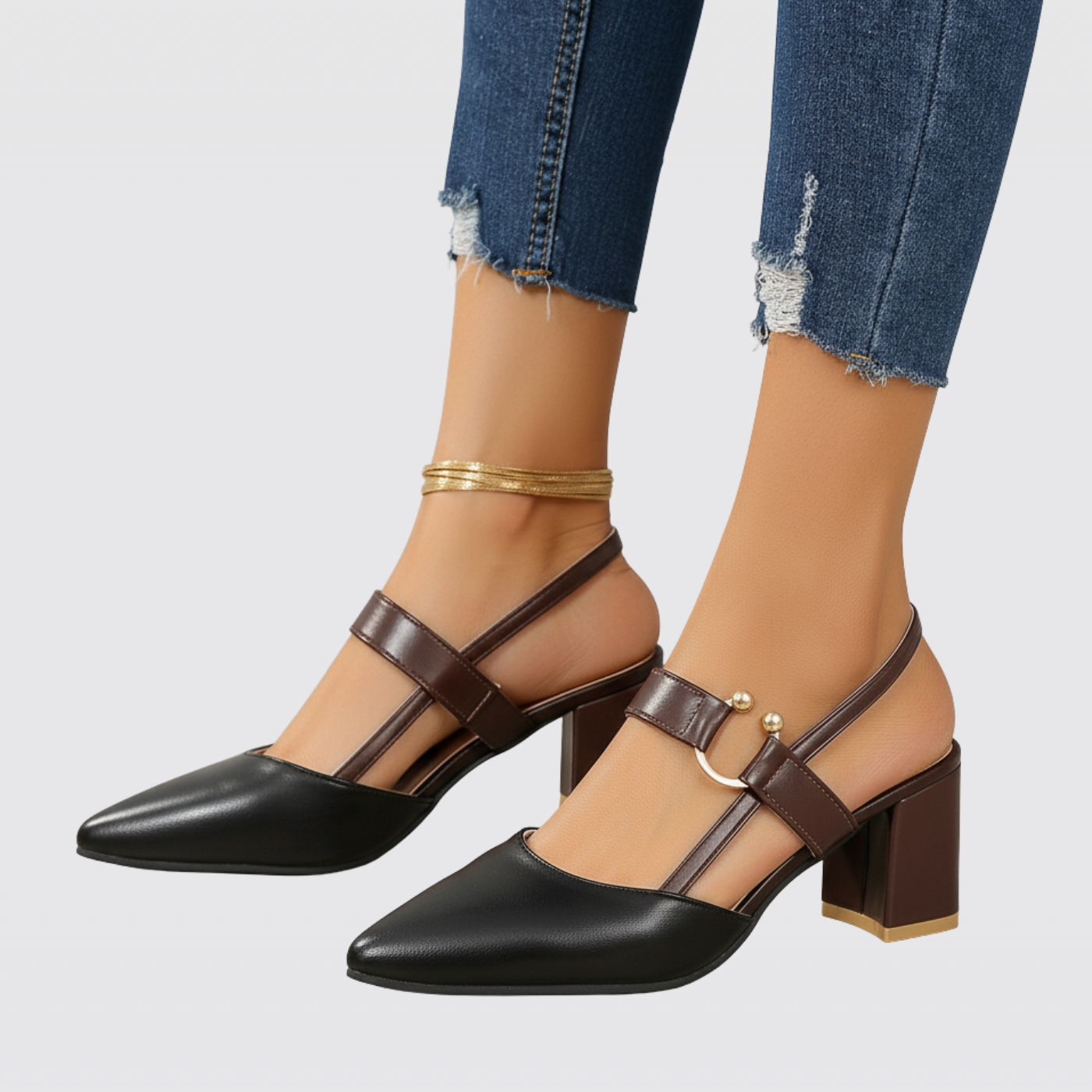 Women's Slingback Block Heels Court Shoes