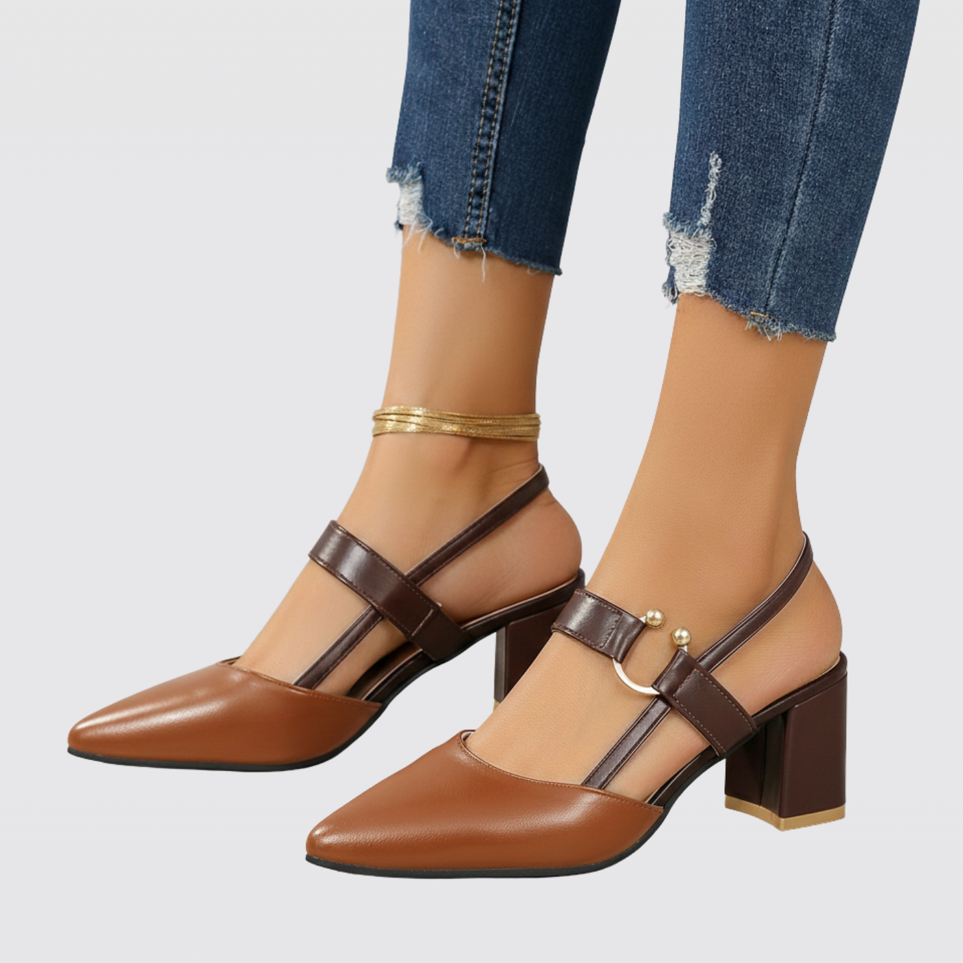 Women's Slingback Block Heels Court Shoes