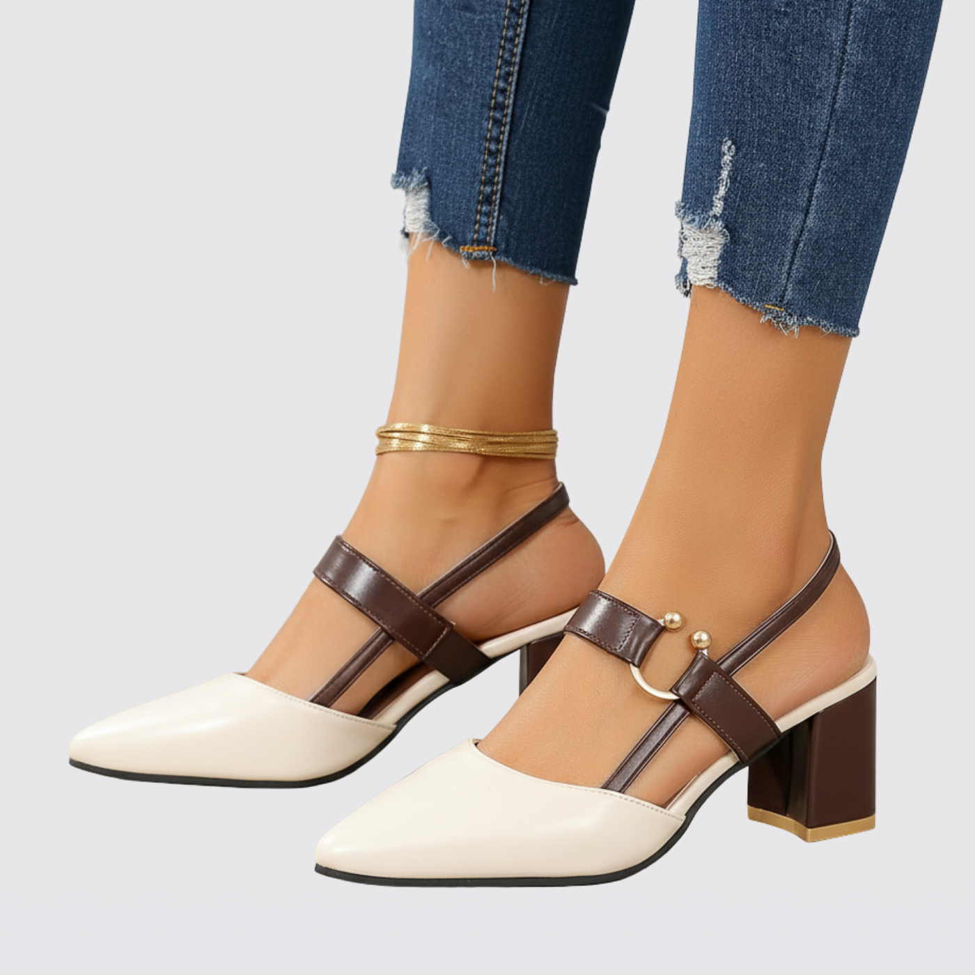 Women's Slingback Block Heels Court Shoes