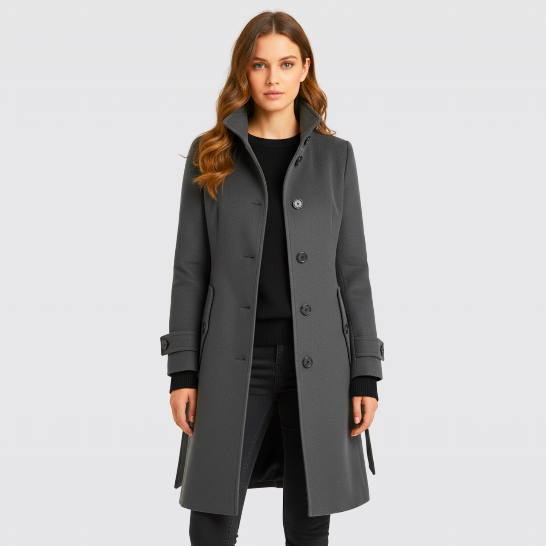 Women's Belted Long Wool Blend Winter Trench Coat