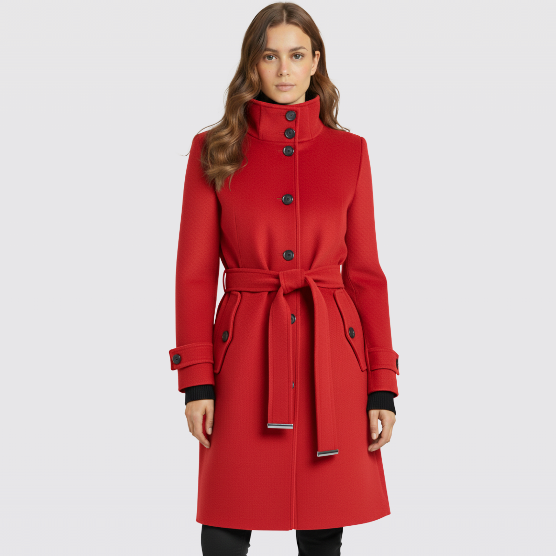 Women's Belted Long Wool Blend Winter Trench Coat