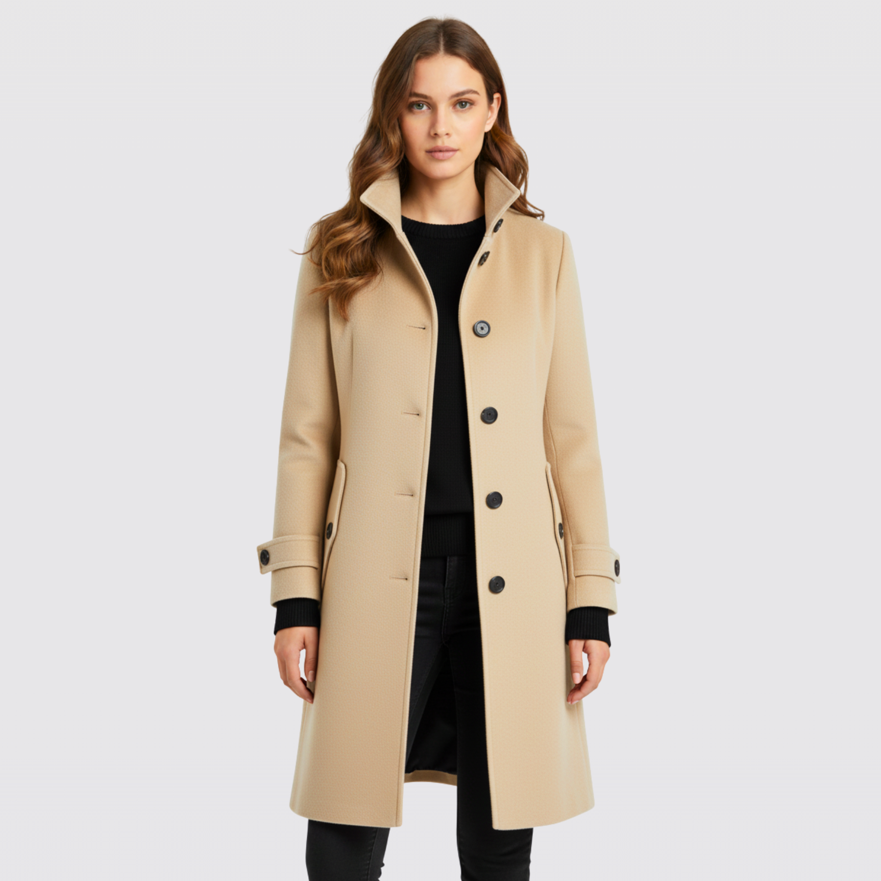Women's Belted Long Wool Blend Winter Trench Coat