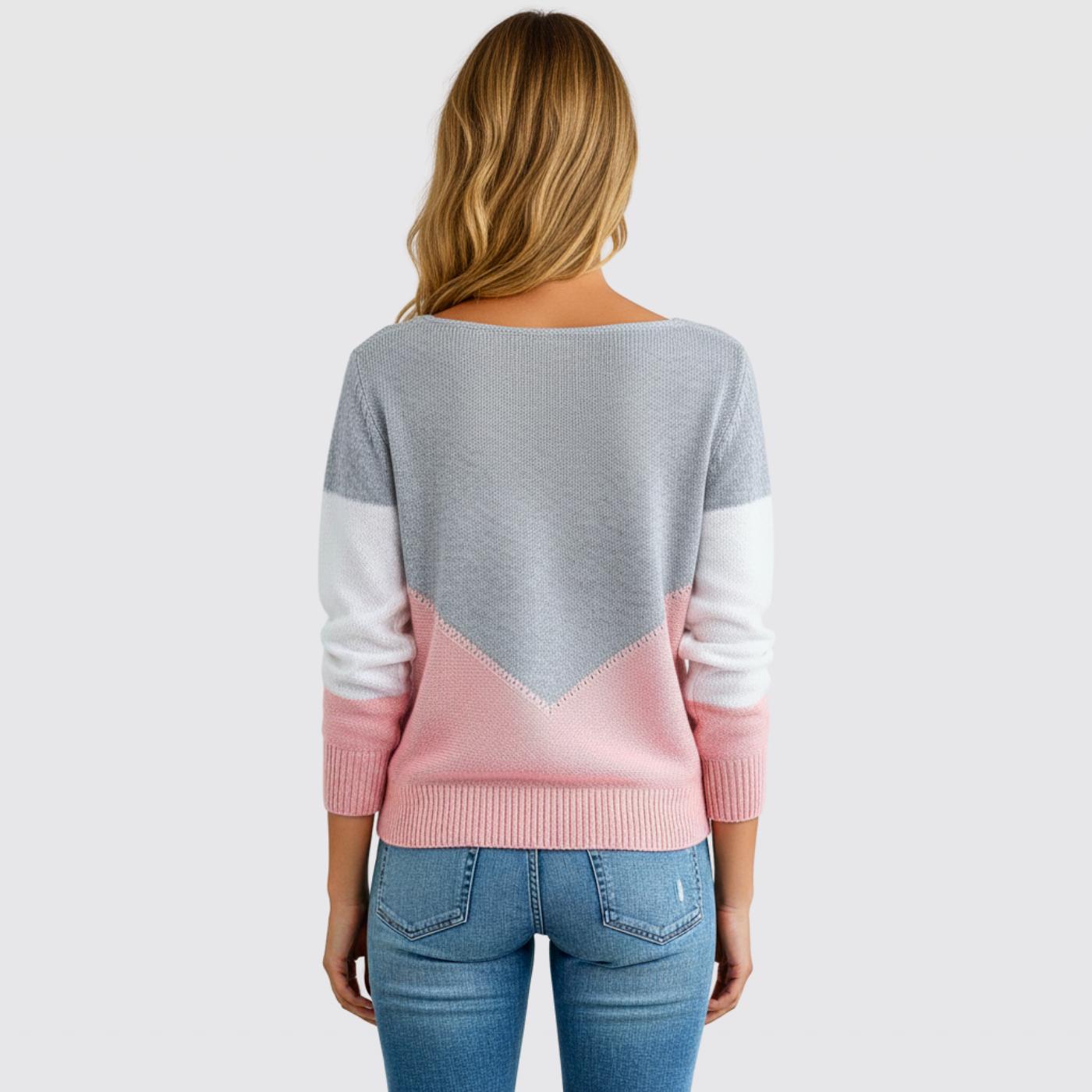 Women's Pink Grey White Winter Jumper with Fishnet Detailing