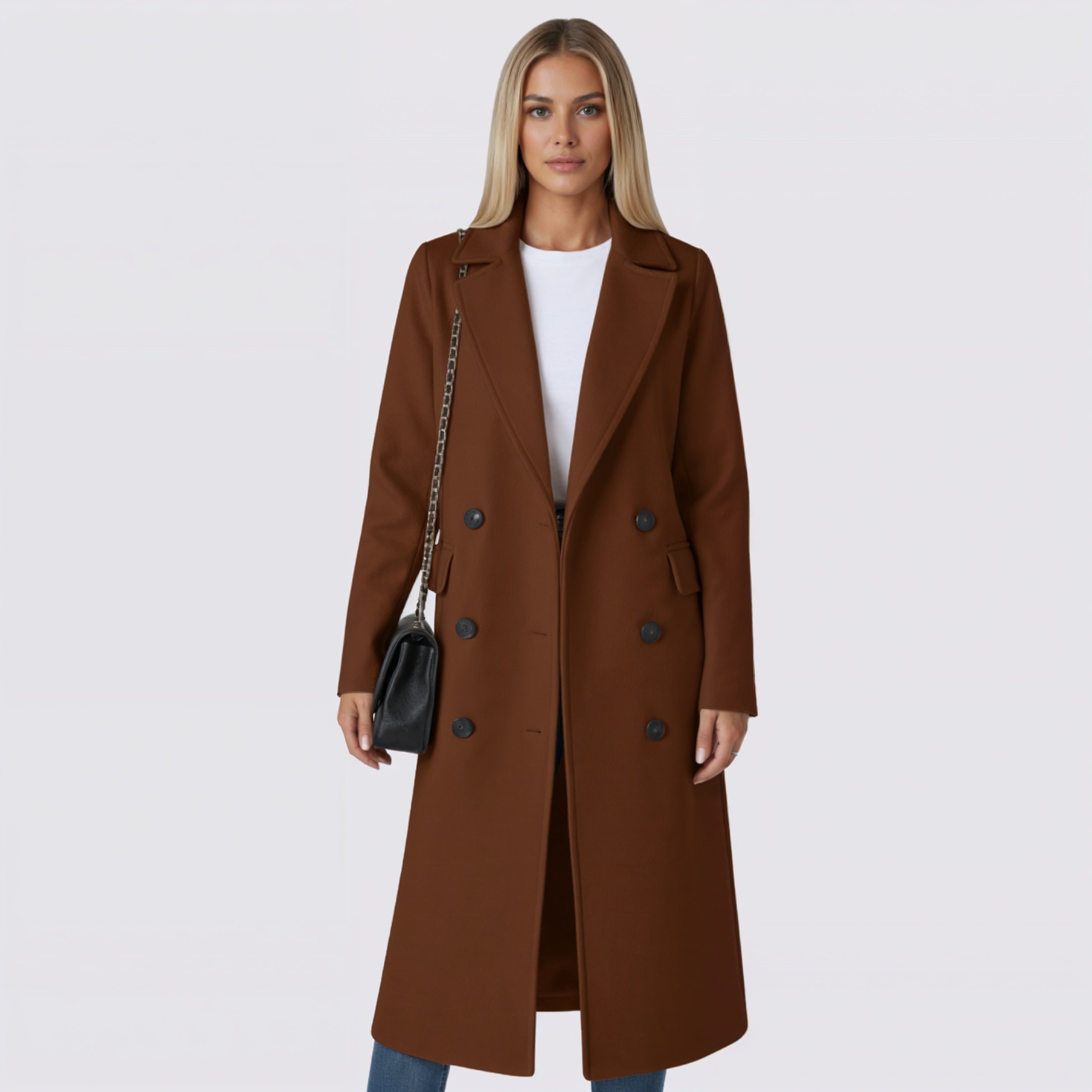 Women's Double Breasted Belted Long Winter Trench Coat