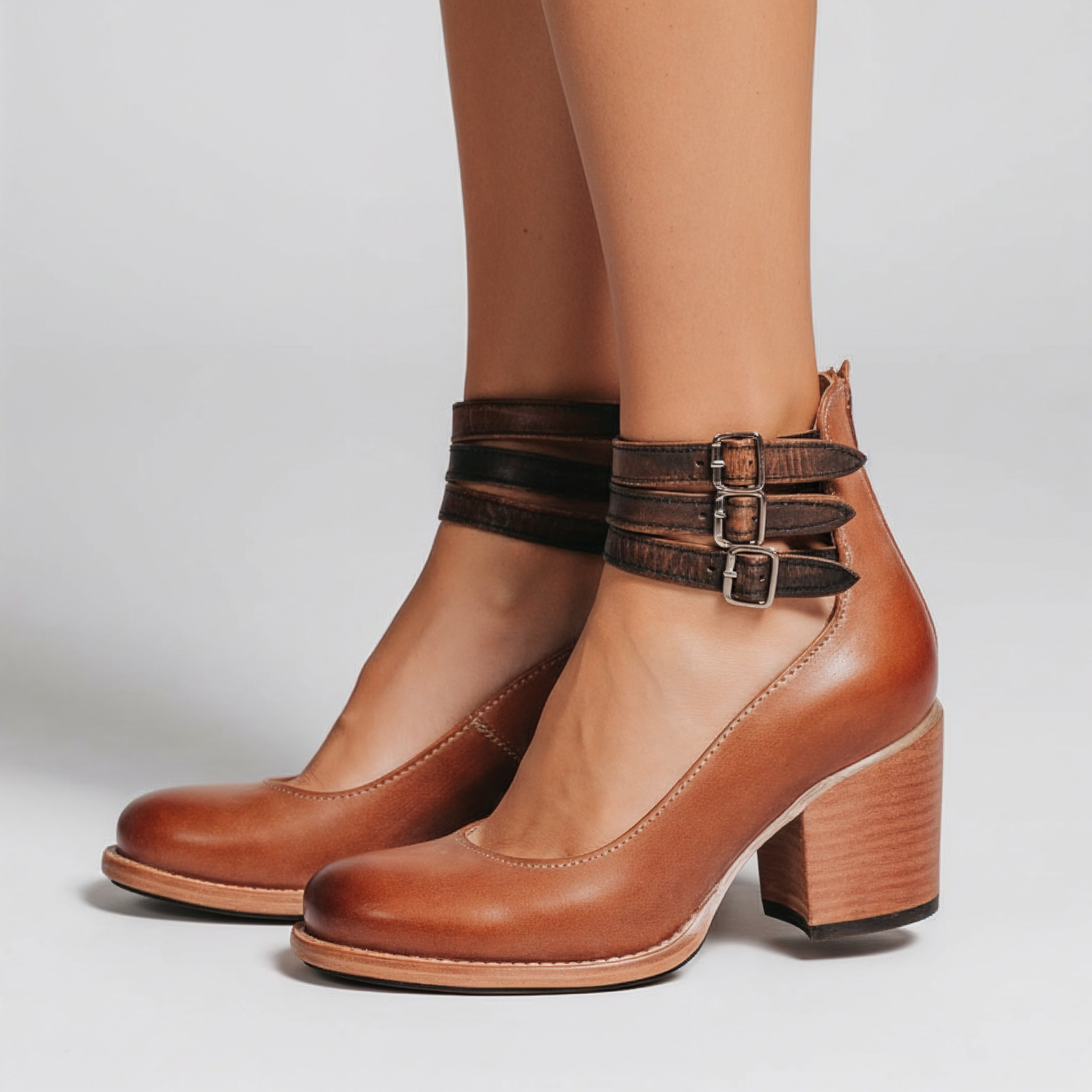 Women's Multi Buckle Block Heel Ankle Boots