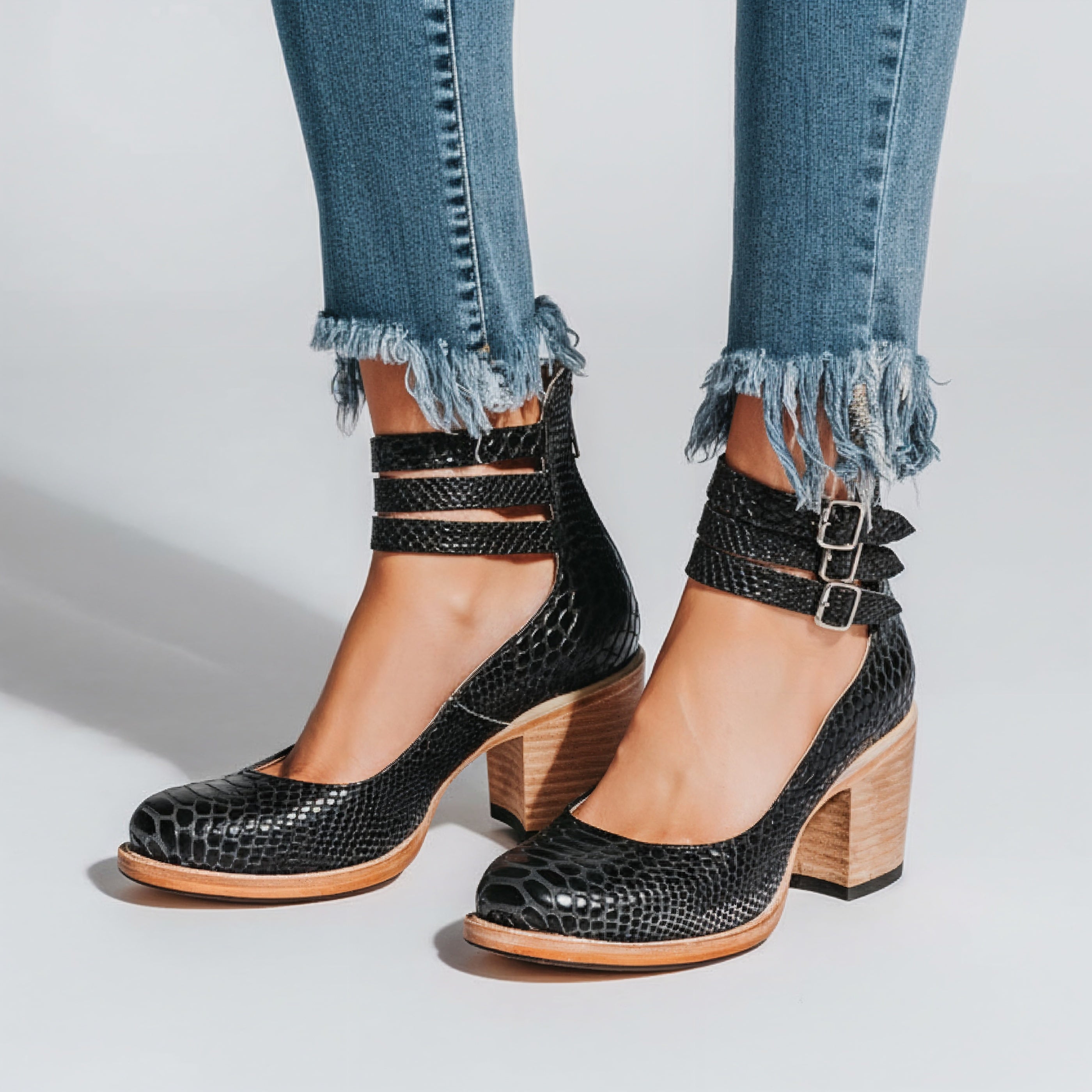 Women's Multi Buckle Block Heel Ankle Boots
