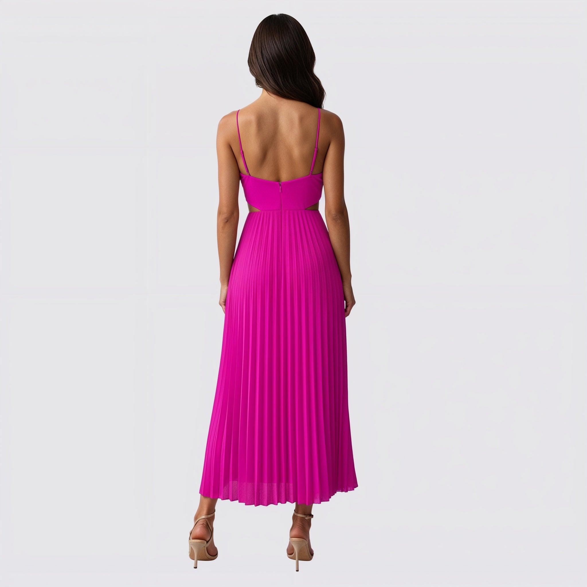 Women's V-Neck Pleated Skirt Midi Dress