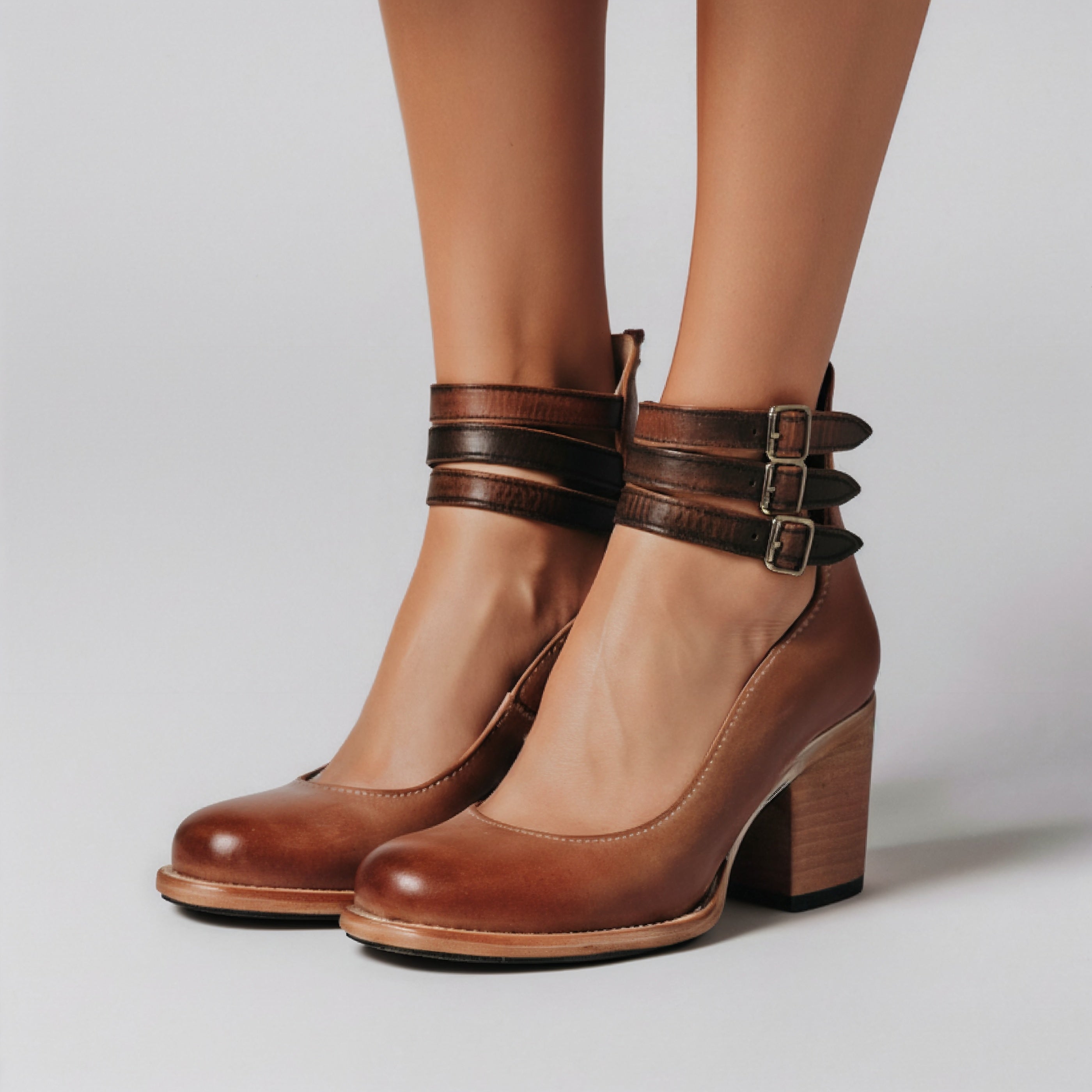 Women's Multi Buckle Block Heel Ankle Boots