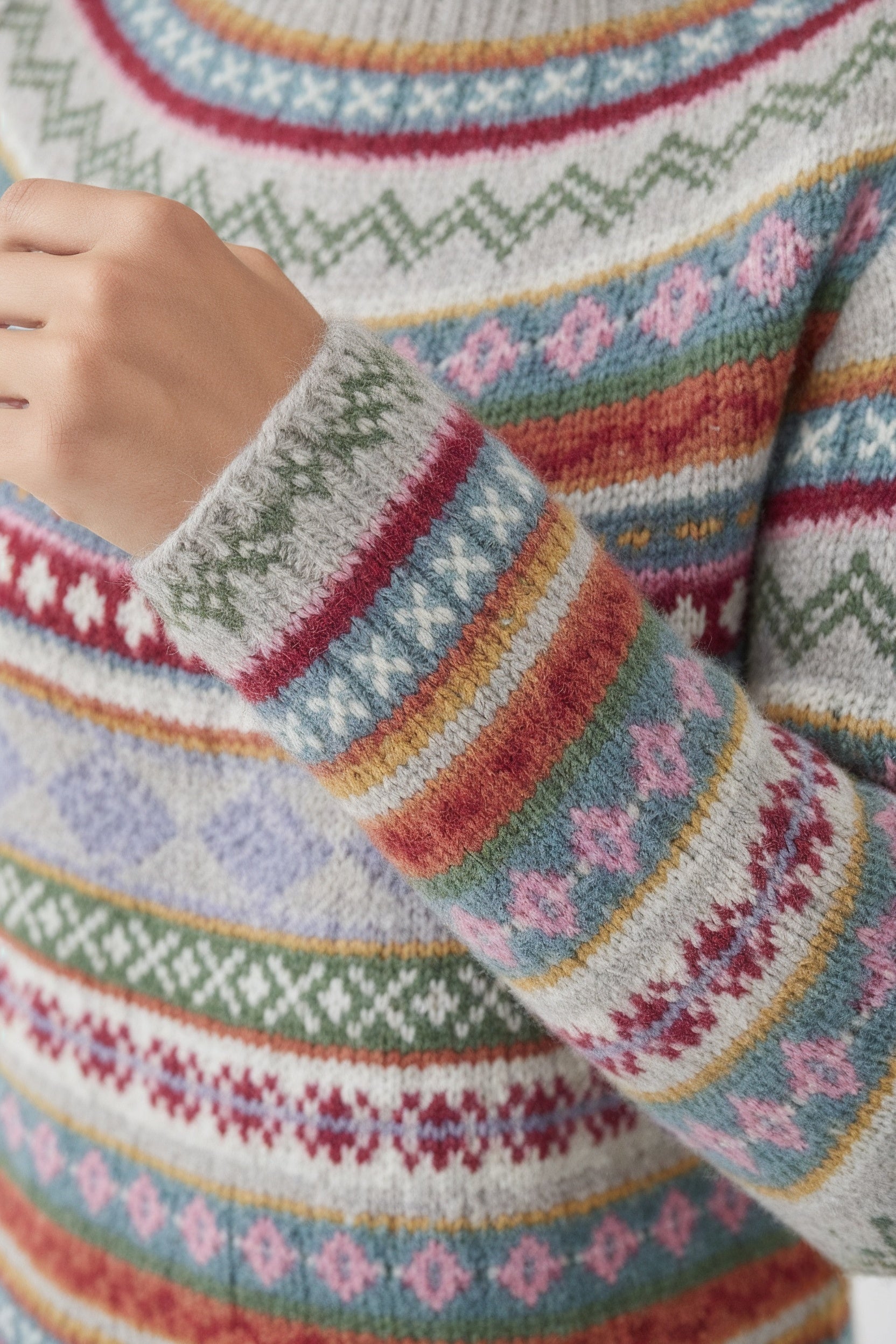 Women's Colourful Fair Isle Crew Neck Yoke Jumper