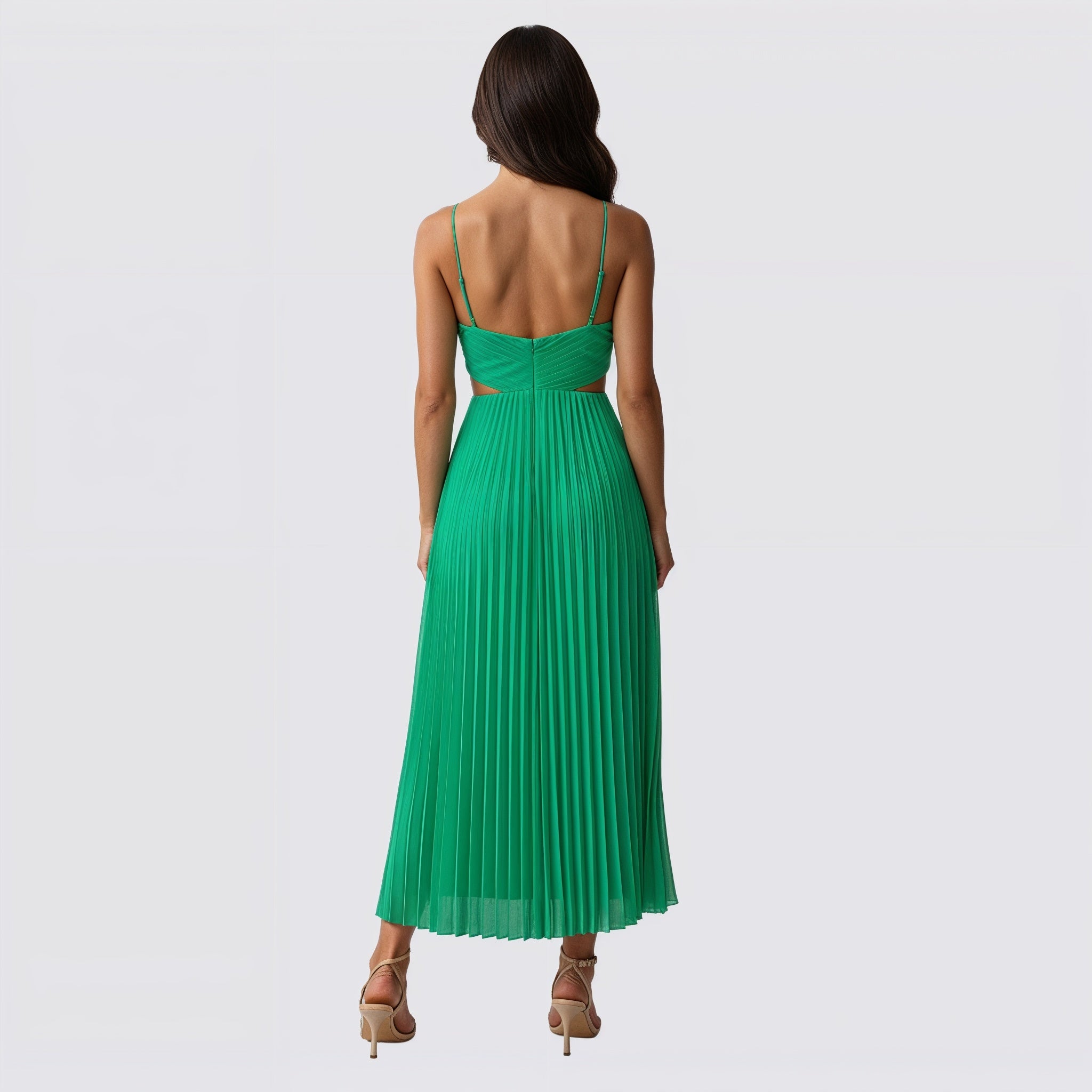 Women's V-Neck Pleated Skirt Midi Dress