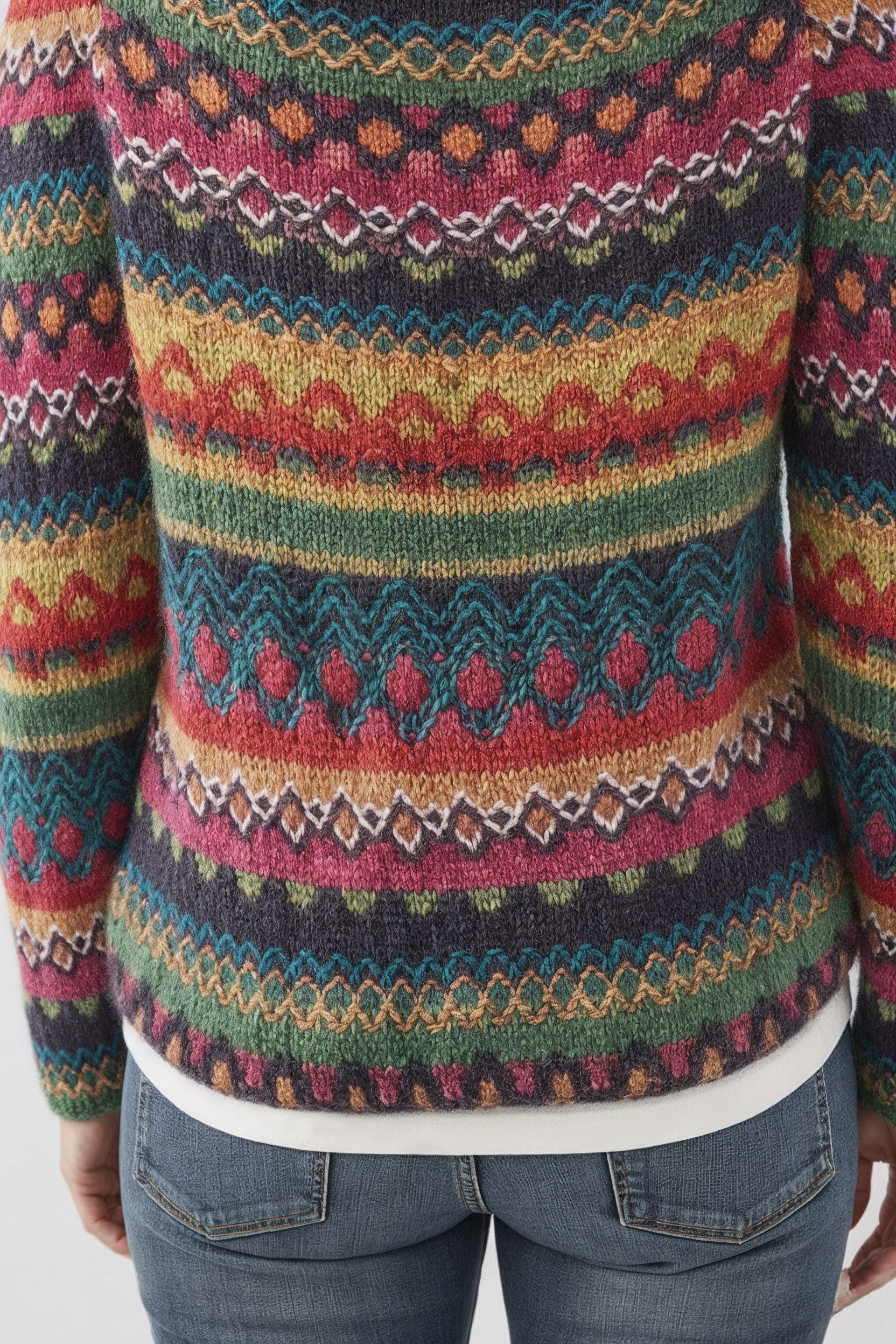 Women's Colourful Fair Isle Crew Neck Yoke Jumper
