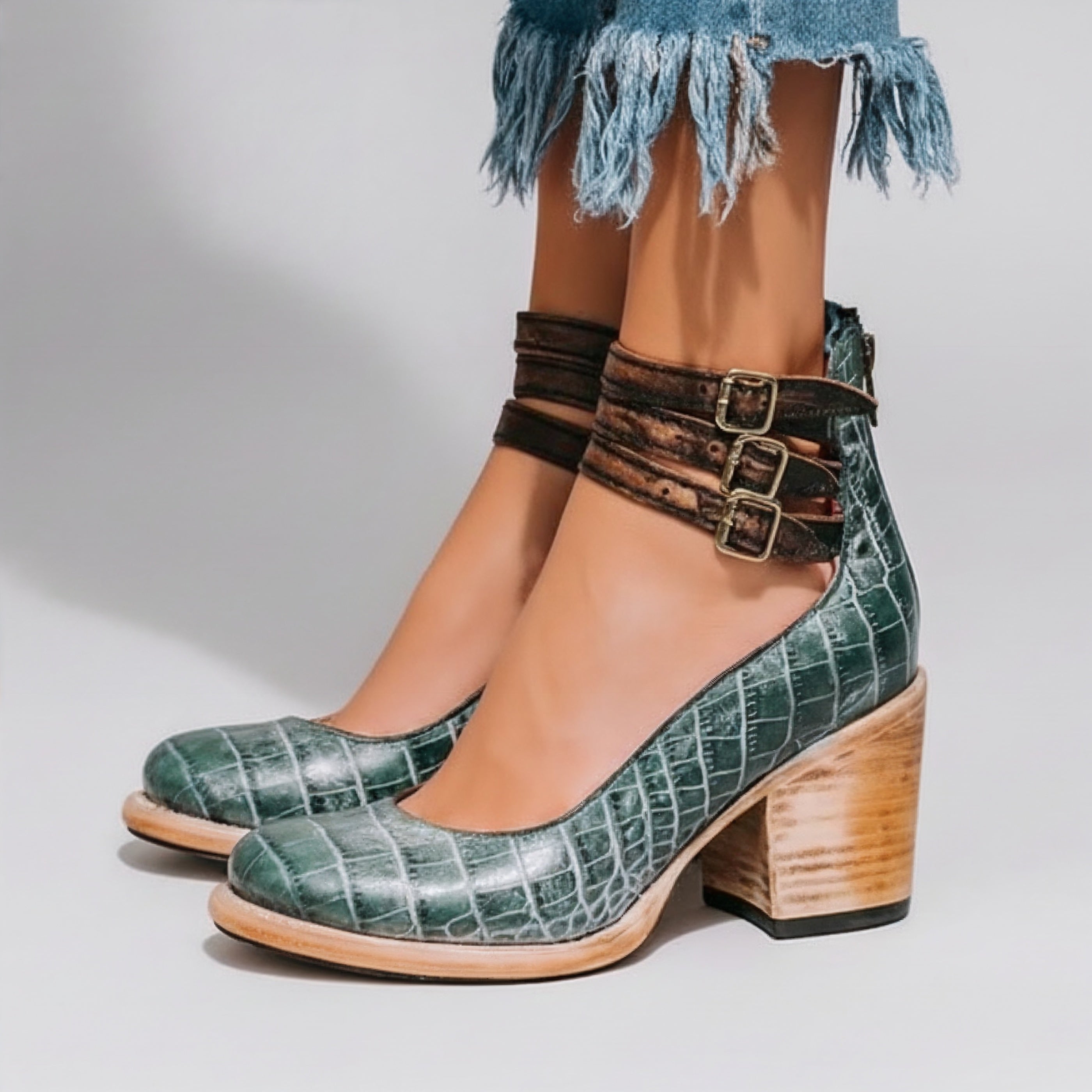 Women's Multi Buckle Block Heel Ankle Boots