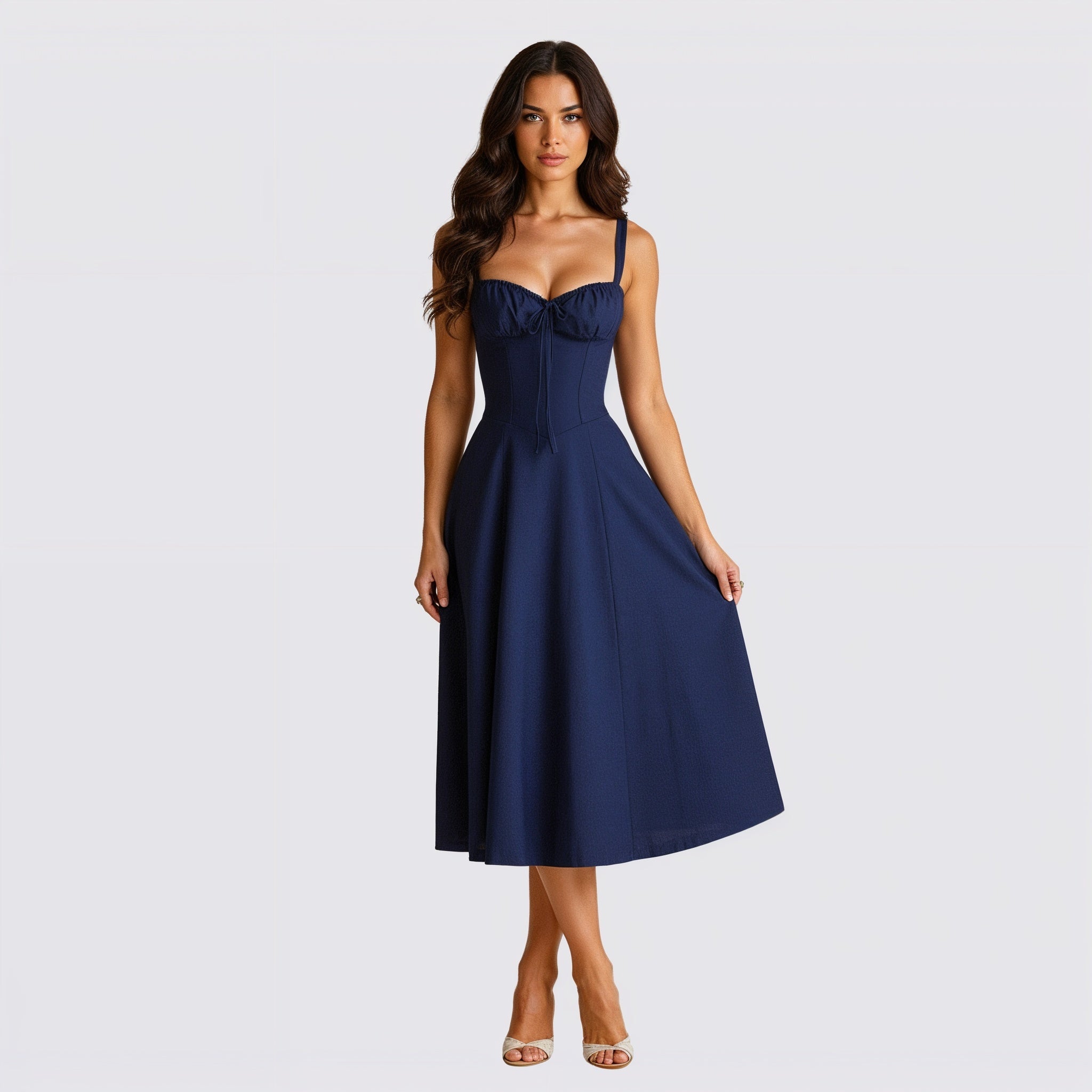 Women's Lace Up Corset Party Wear Midi Dress