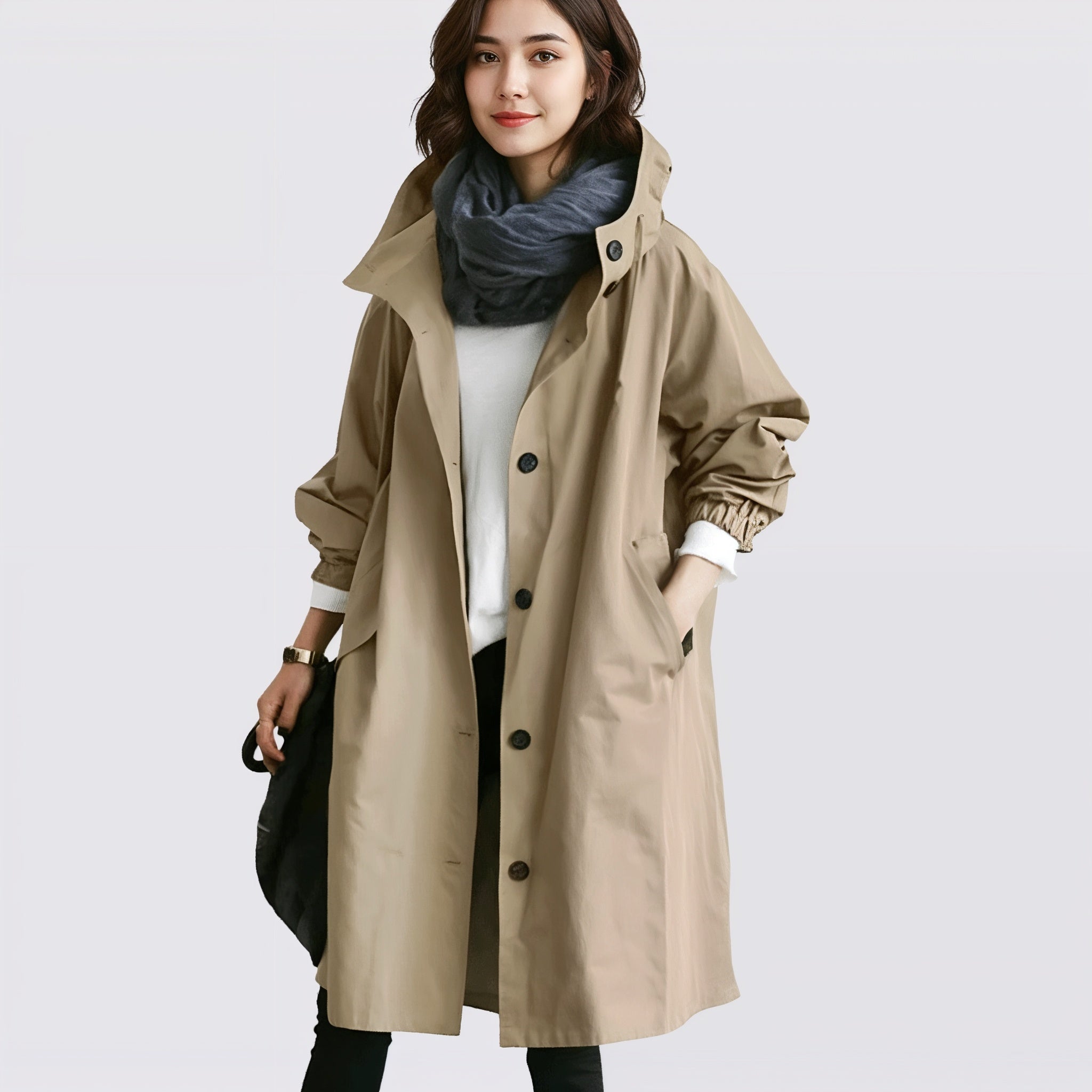Women's Lightweight Hooded Winter Trench Coat