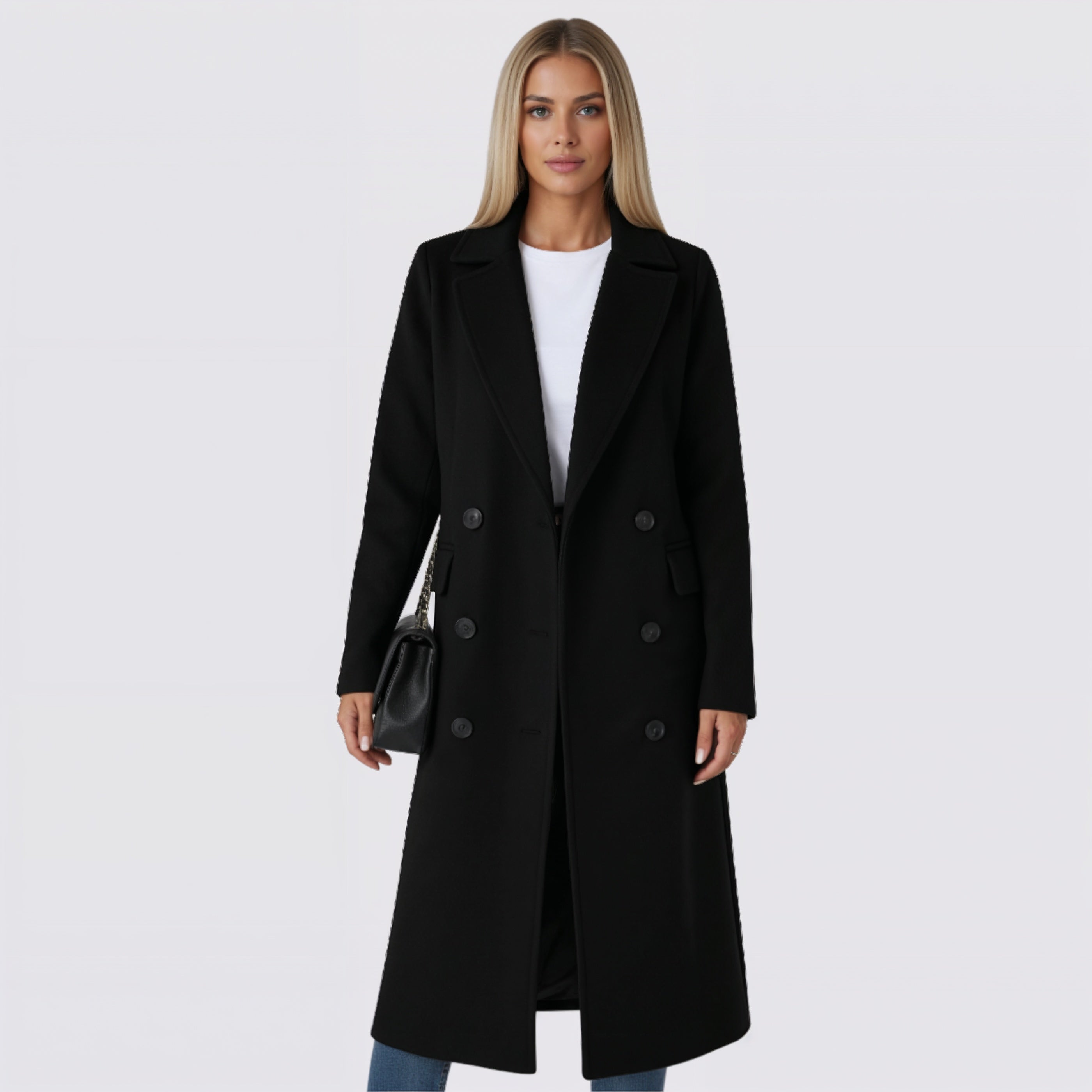 Women's Double Breasted Belted Long Winter Trench Coat