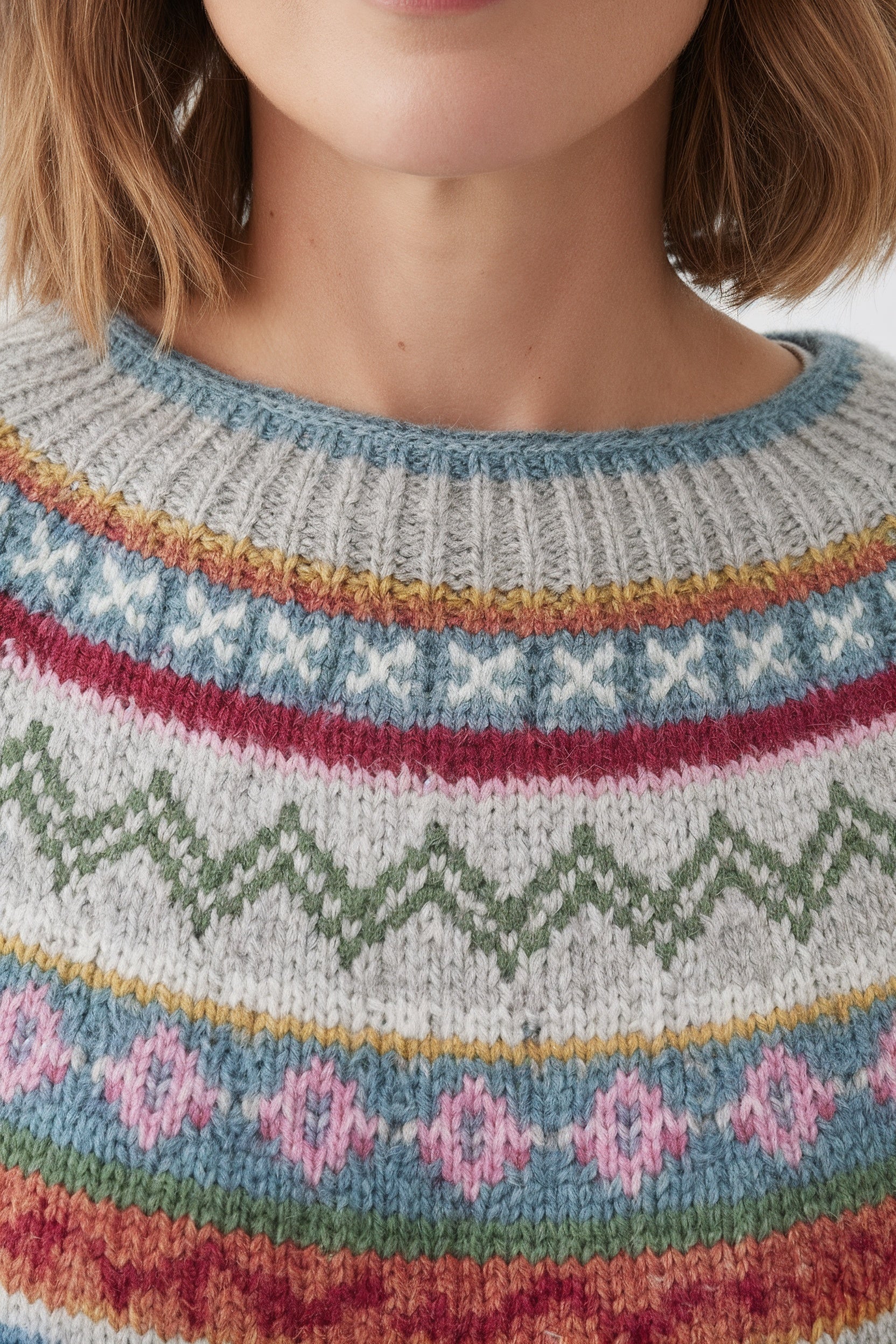 Women's Colourful Fair Isle Crew Neck Yoke Jumper