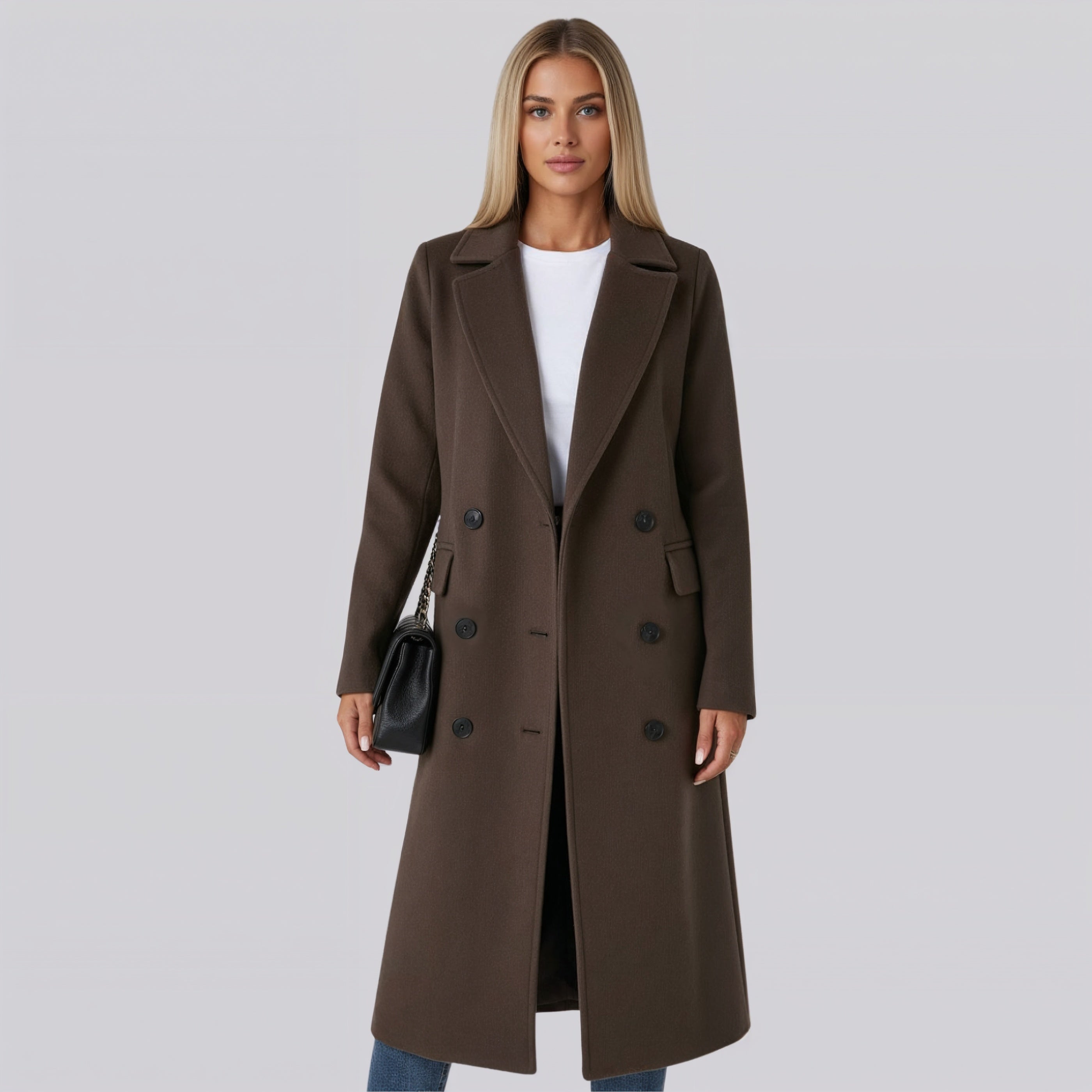 Women's Double Breasted Belted Long Winter Trench Coat