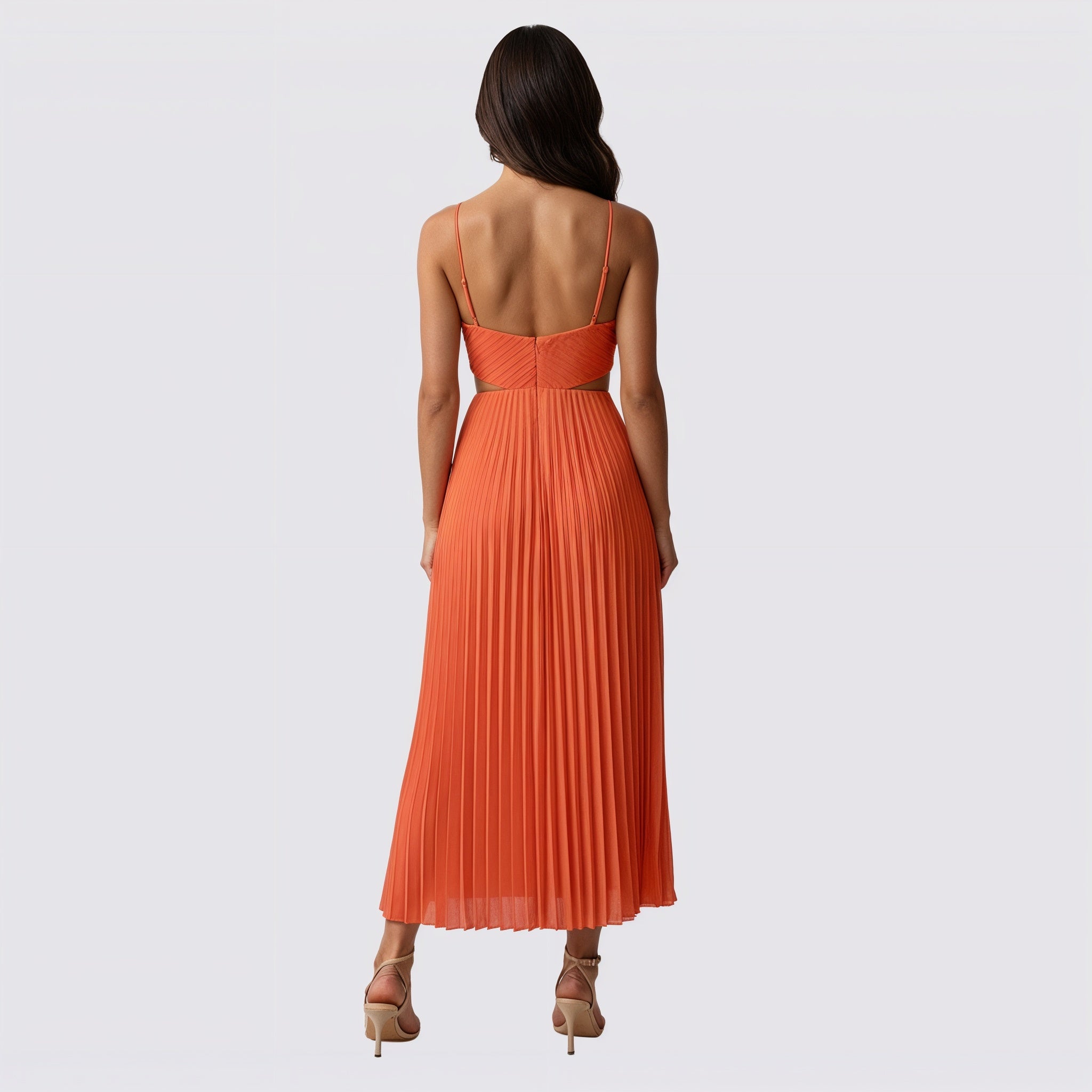 Women's V-Neck Pleated Skirt Midi Dress