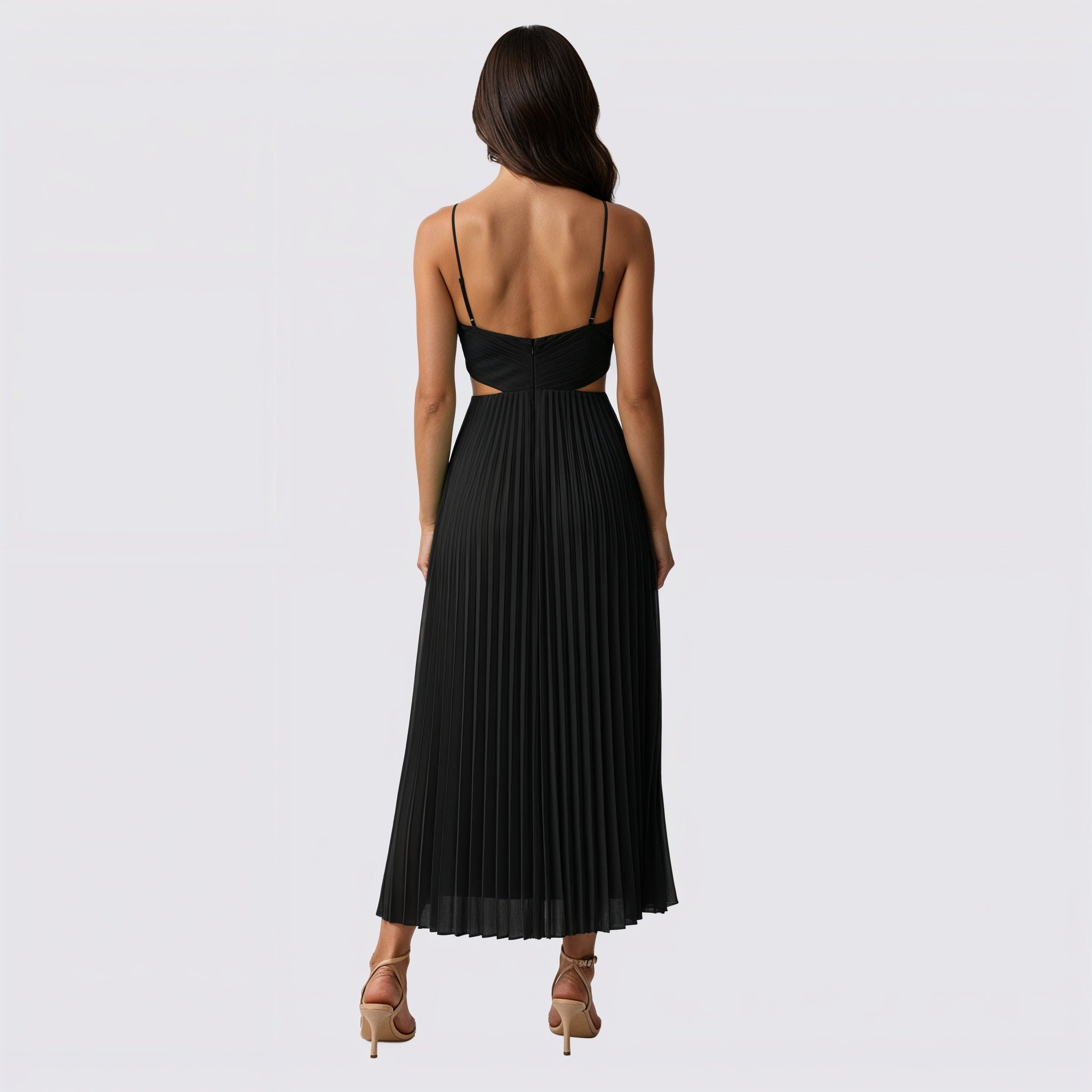 Women's V-Neck Pleated Skirt Midi Dress