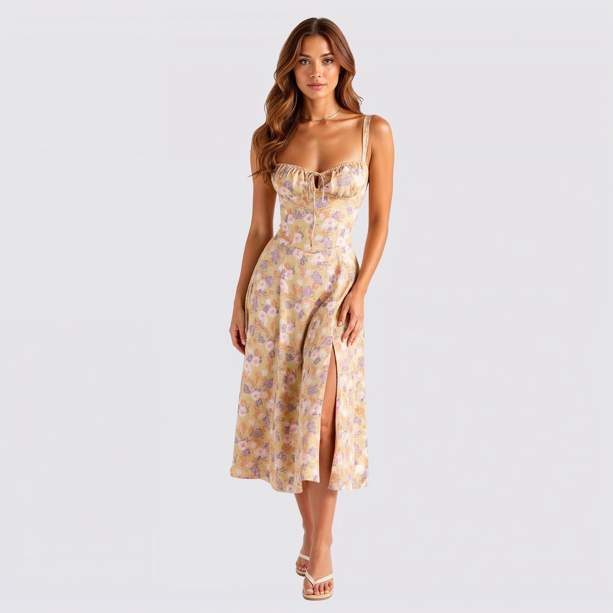 Women's Lace Up Corset Party Wear Midi Dress