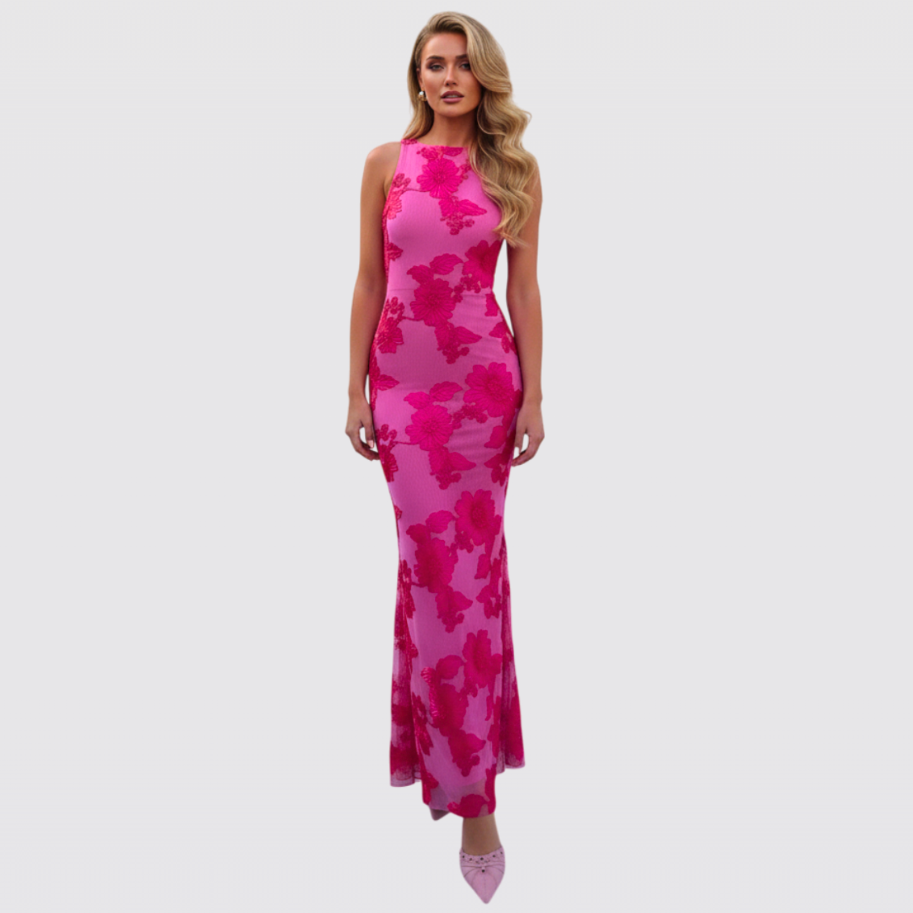 Women's Floral Embroidery Sleeveless Maxi Party Dress