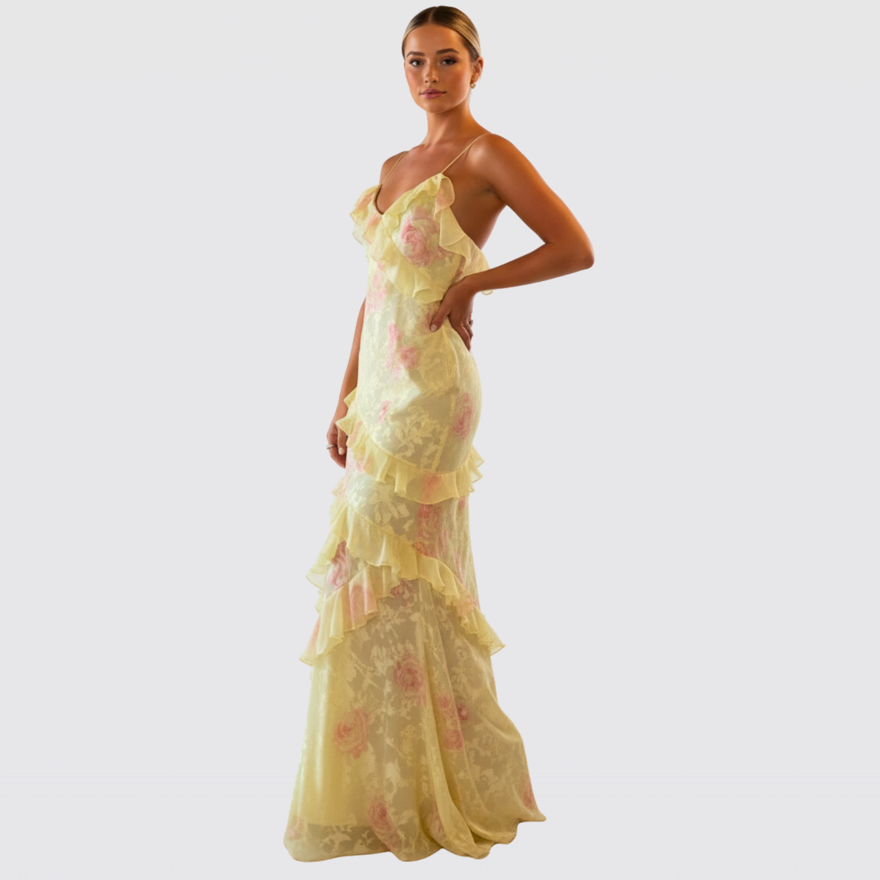 Women's Floral Ruffle Christmas Party Maxi Dress