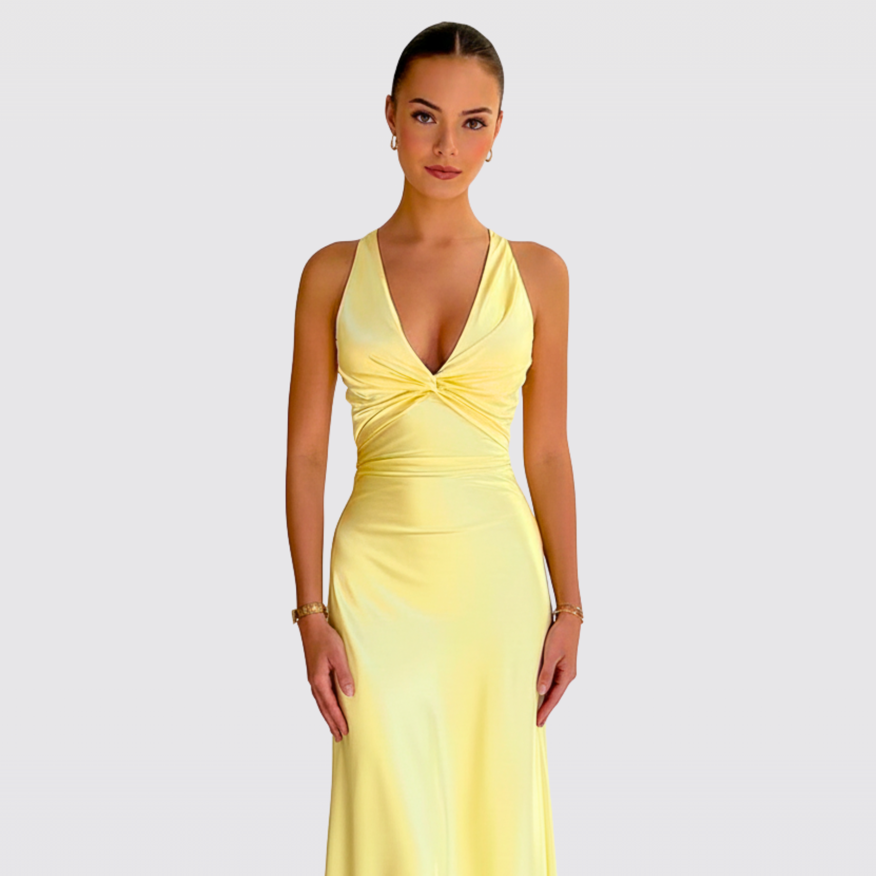 Women's Satin Halter Neck Tie Back Twist Christmas Party Maxi Dress