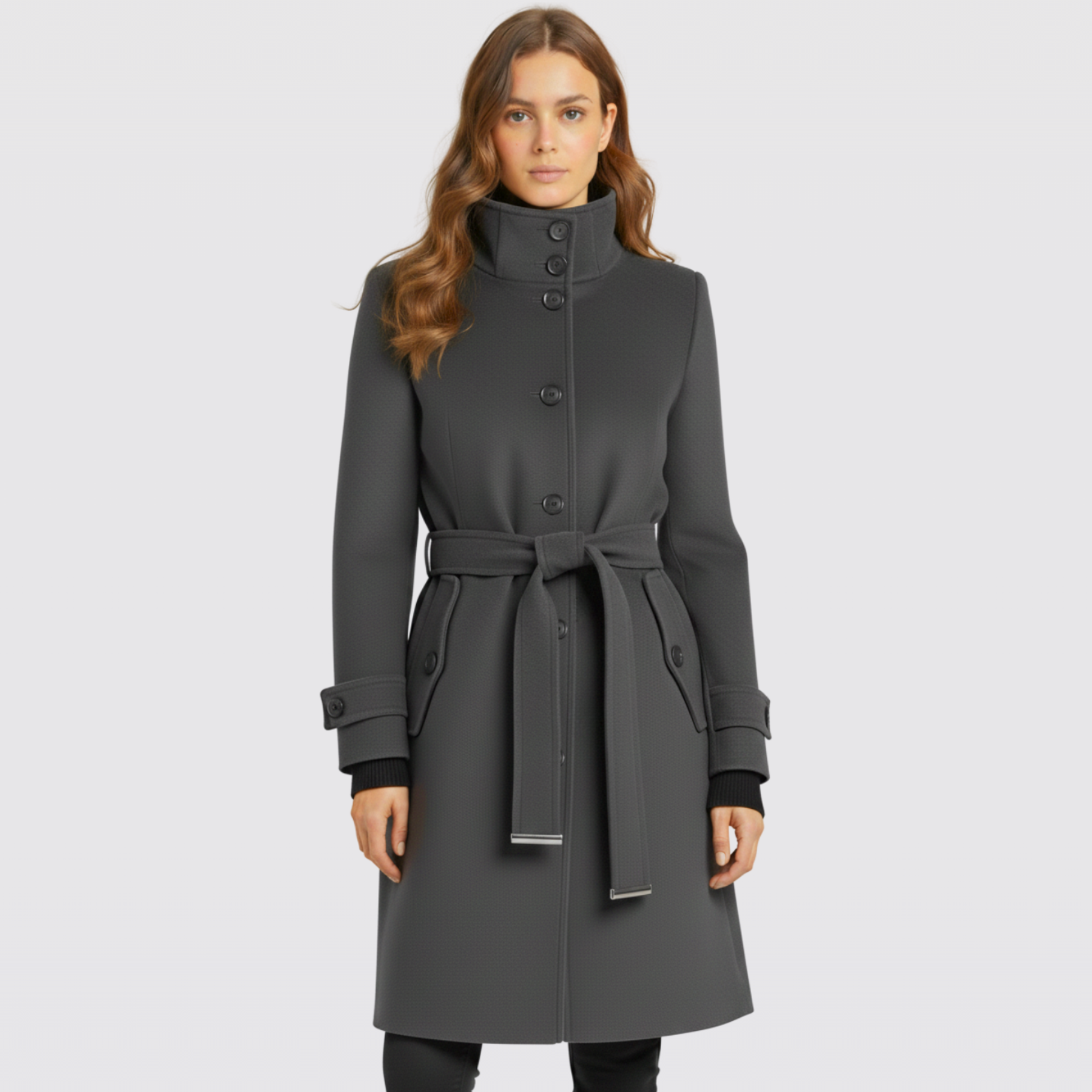 Women's Belted Long Wool Blend Winter Trench Coat