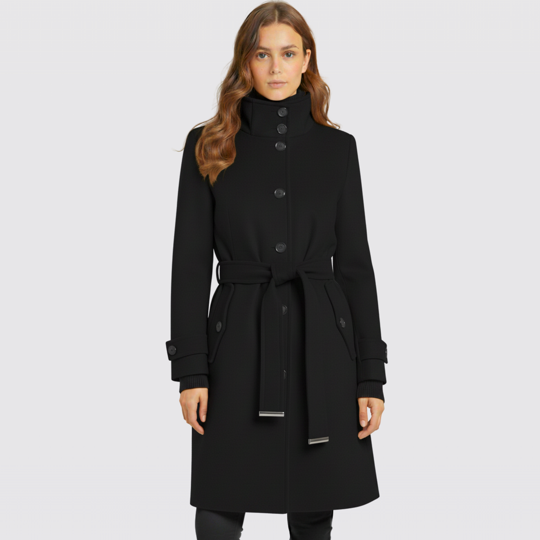 Women's Belted Long Wool Blend Winter Trench Coat