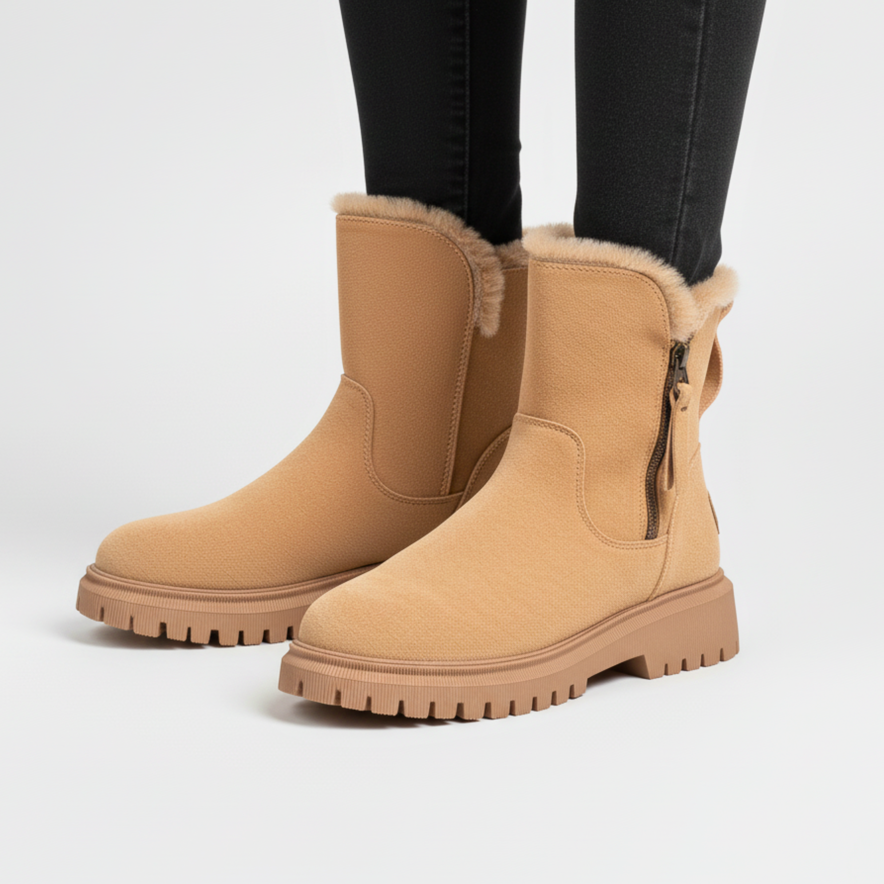 Women's All-Weather Waterproof Faux Fur Lining Winter Boots with Non-Slip Sole