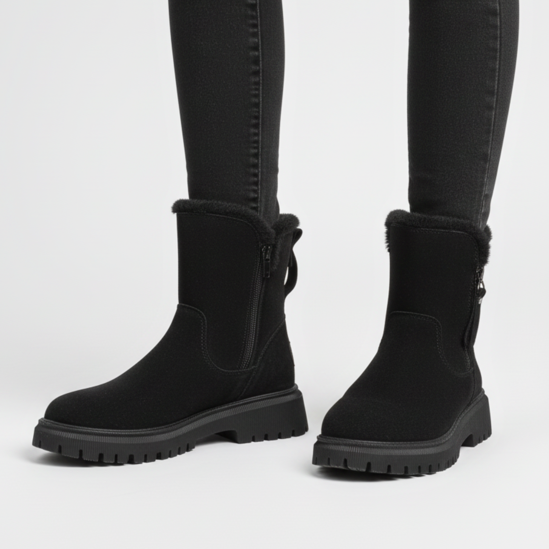 Women's All-Weather Waterproof Faux Fur Lining Winter Boots with Non-Slip Sole