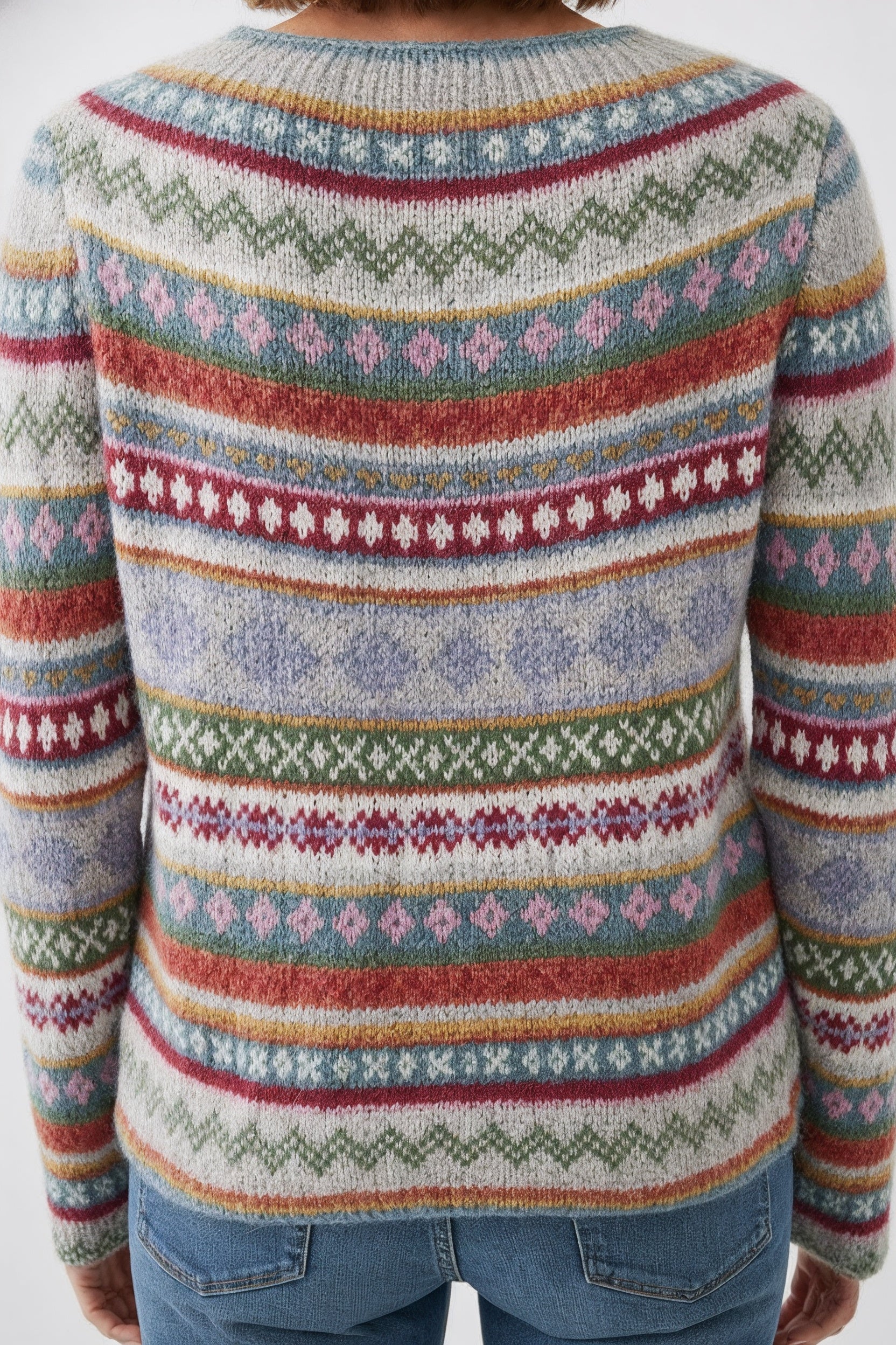 Women's Colourful Fair Isle Crew Neck Yoke Jumper
