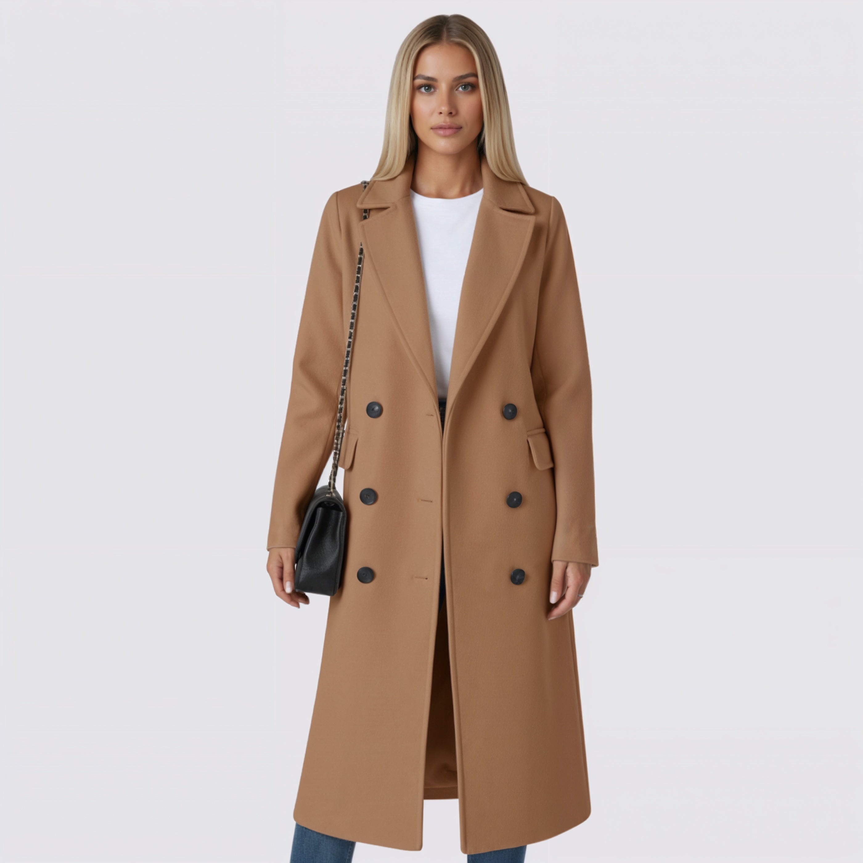 Women's Double Breasted Belted Long Winter Trench Coat