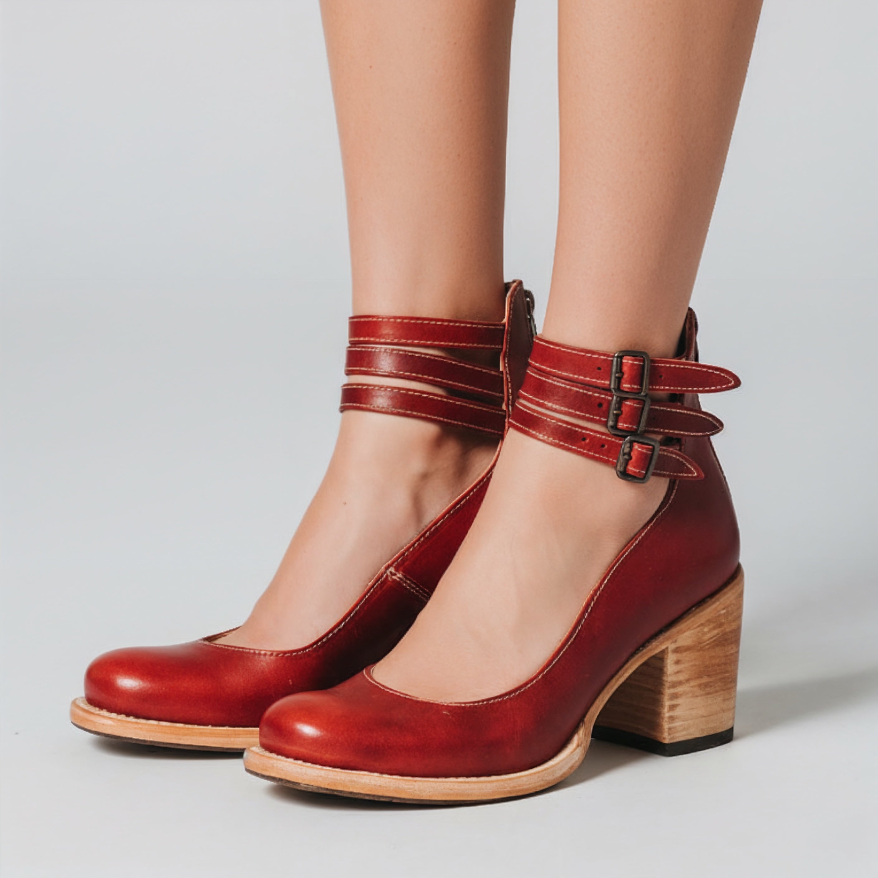 Women's Multi Buckle Block Heel Ankle Boots