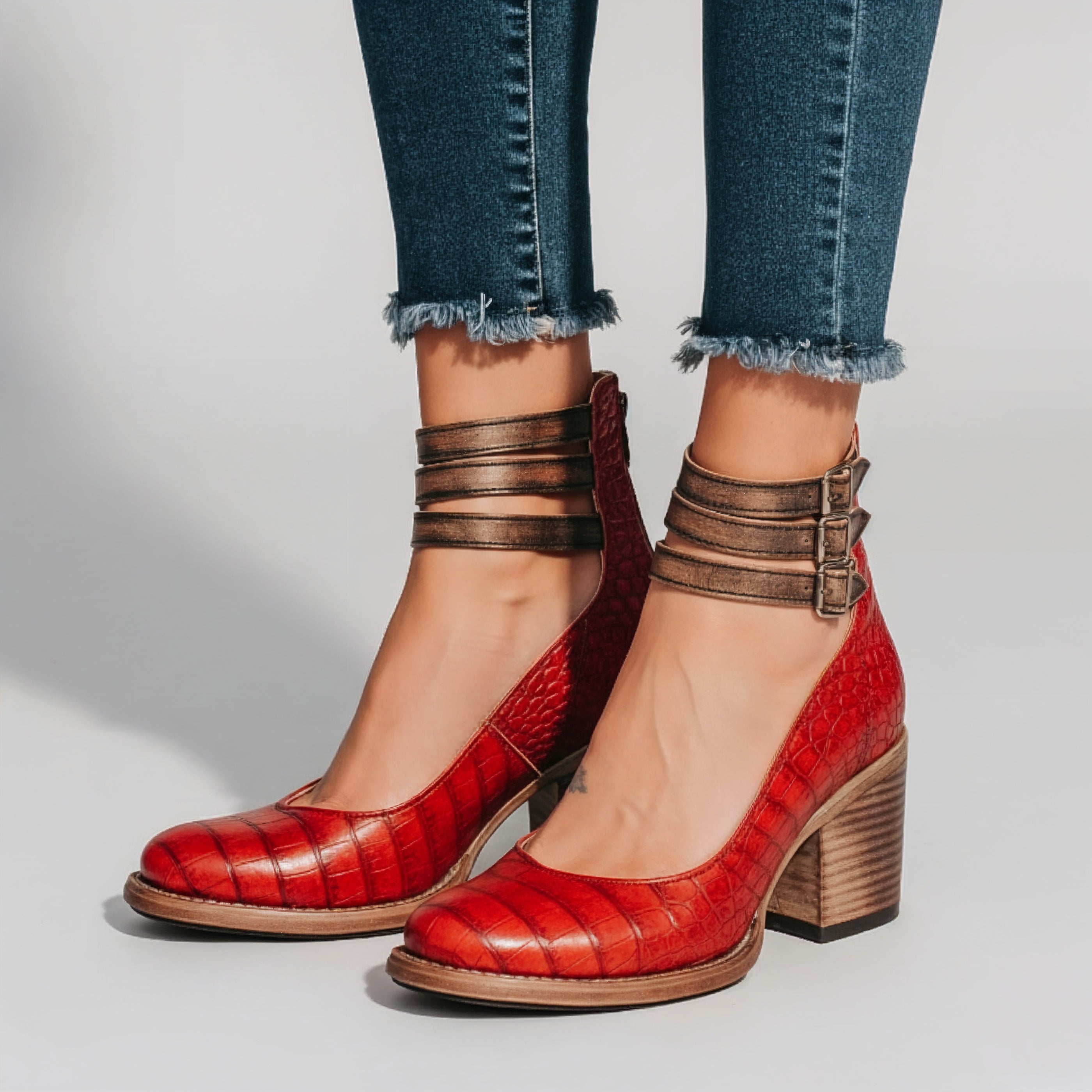 Women's Multi Buckle Block Heel Ankle Boots