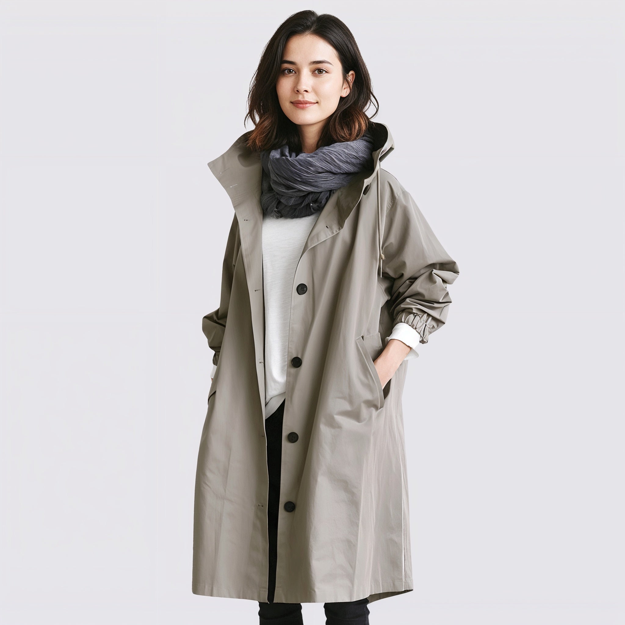 Women's Lightweight Hooded Winter Trench Coat