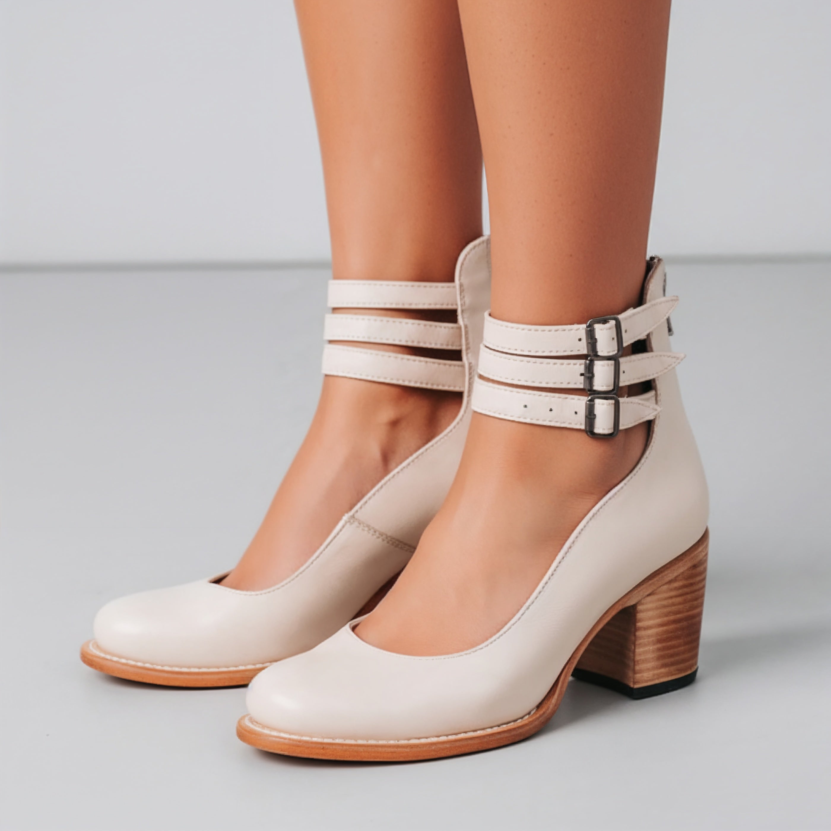 Women's Multi Buckle Block Heel Ankle Boots