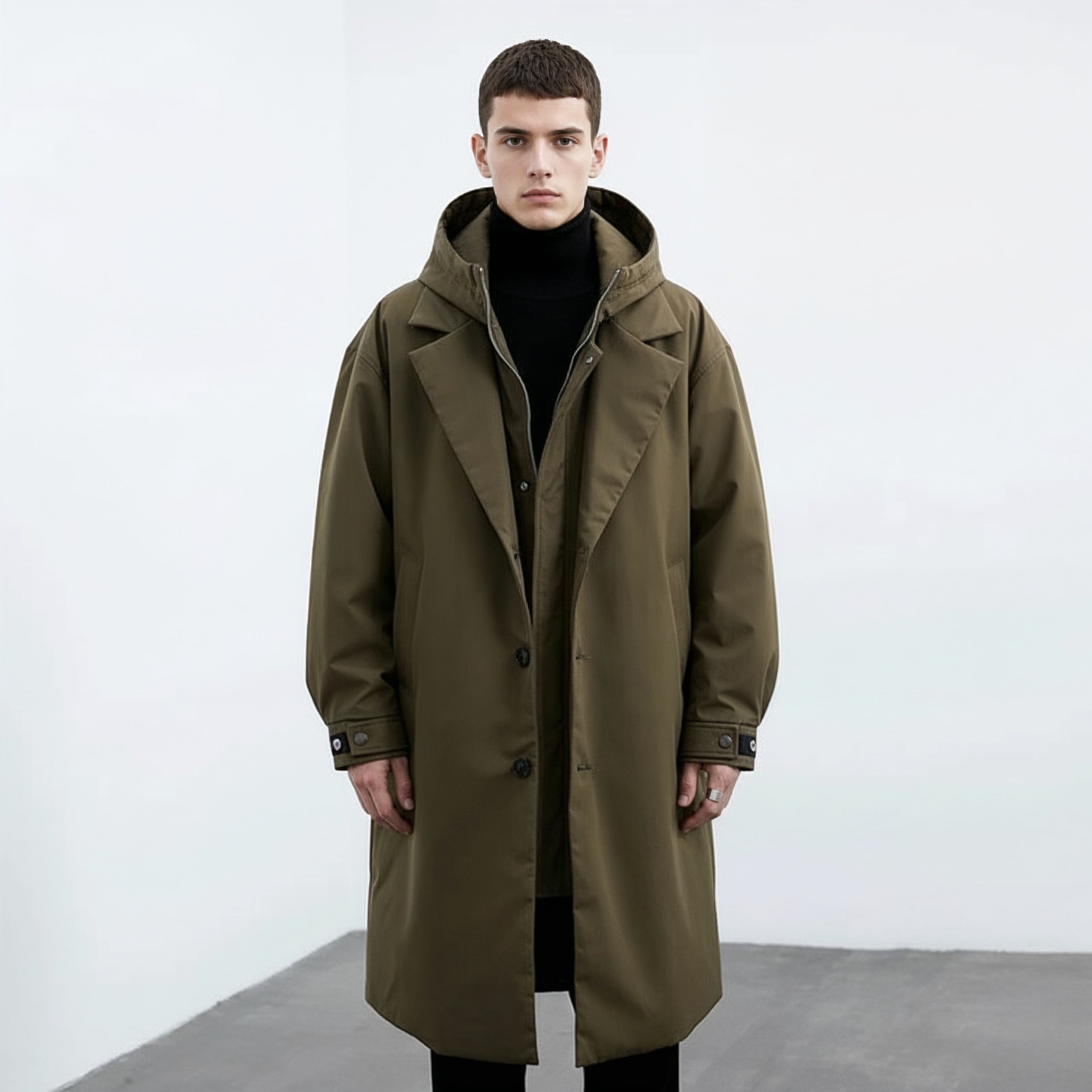 Men's Long Hooded Waterproof Puffer Winter Trench Coat