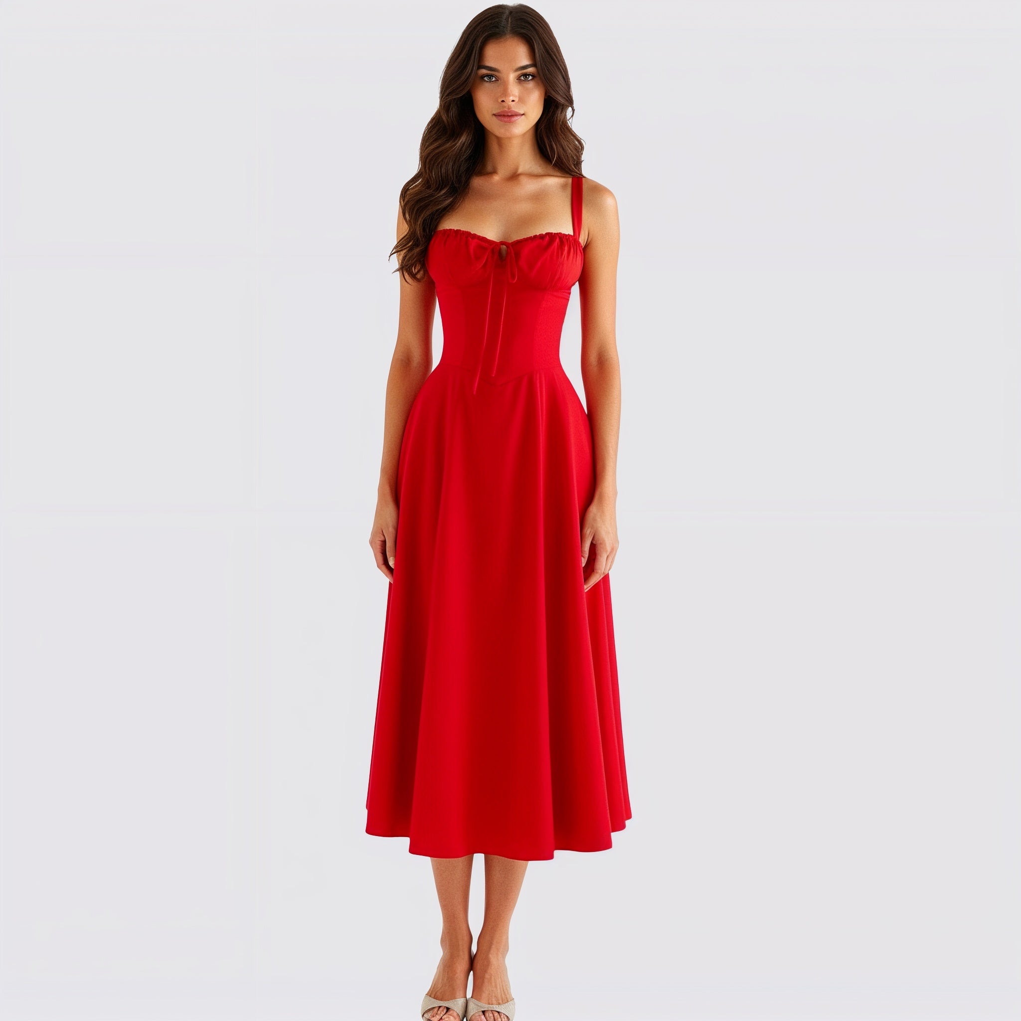 Women's Lace Up Corset Party Wear Midi Dress