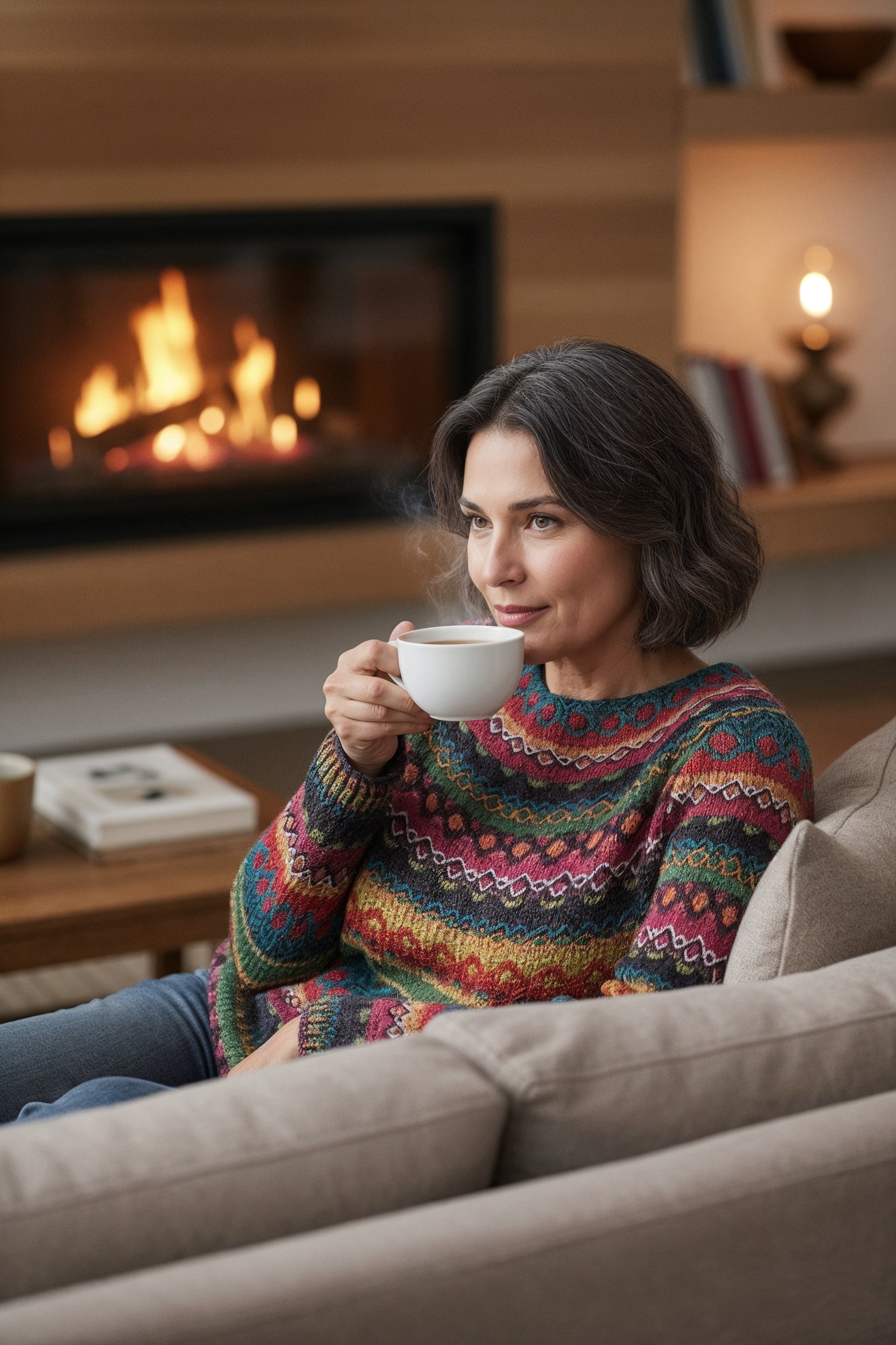 Women's Colourful Fair Isle Crew Neck Yoke Jumper