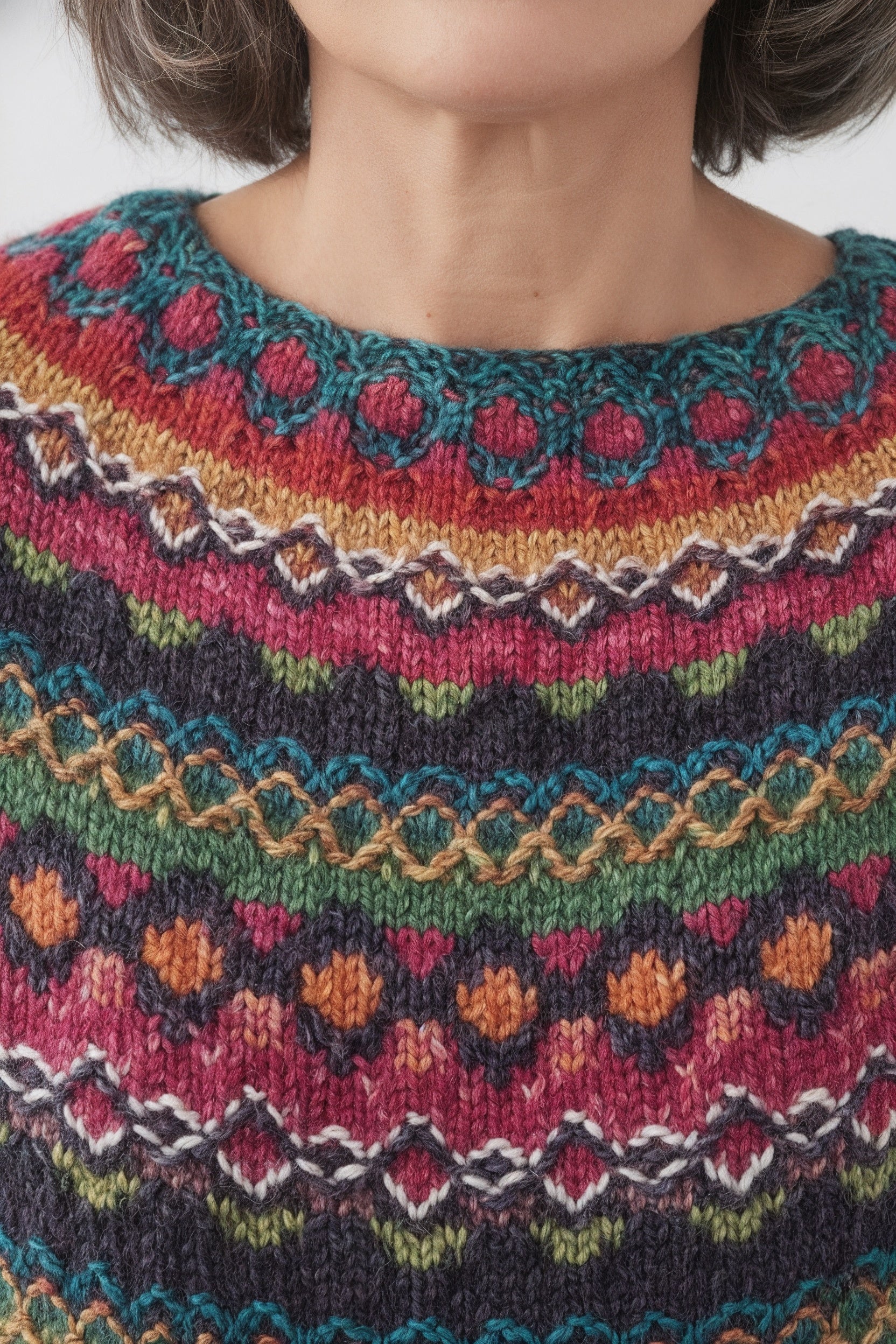Women's Colourful Fair Isle Crew Neck Yoke Jumper